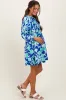 Royal Blue Print 3/4 Balloon Sleeve Maternity Dress sold by Pinkblush