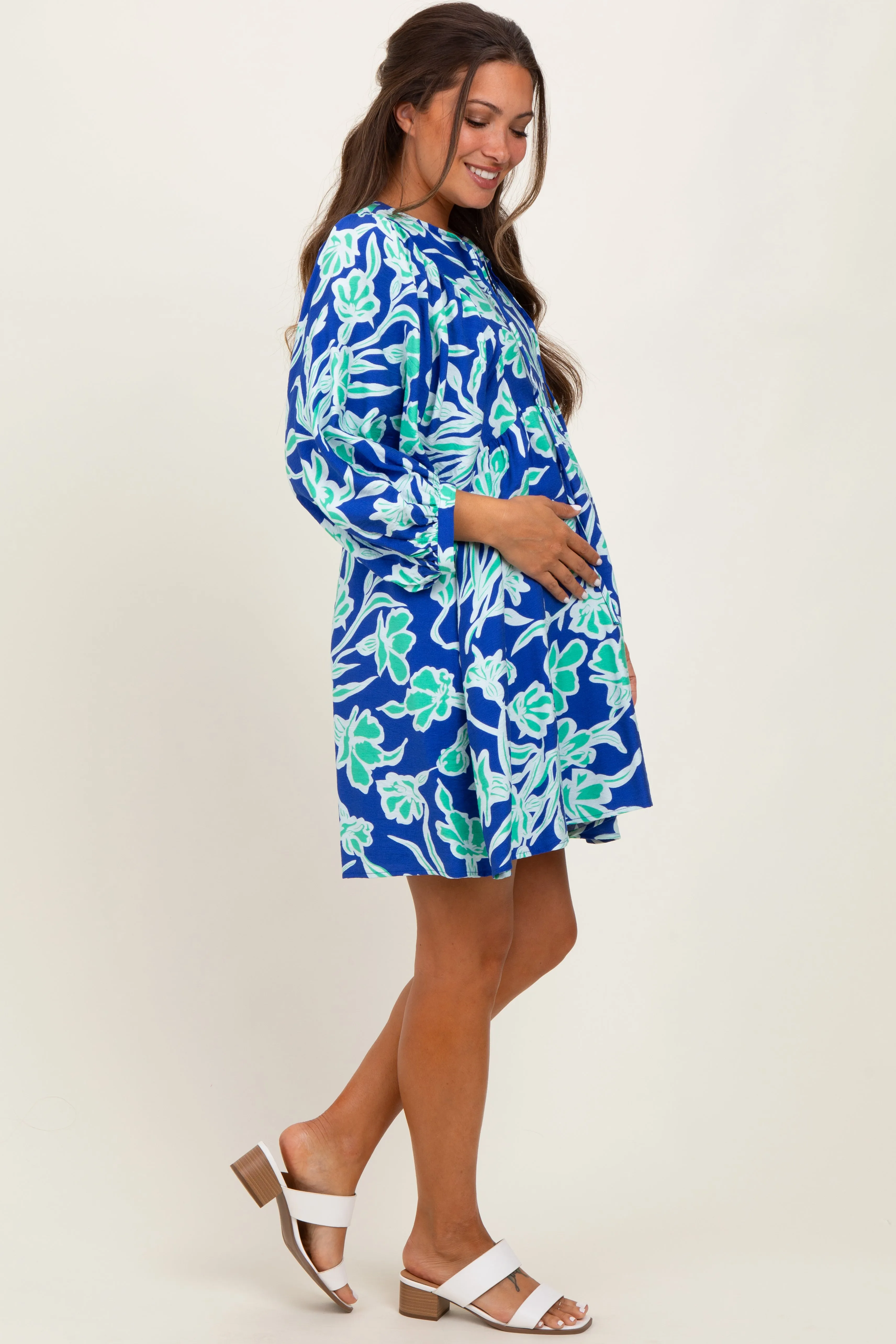 Royal Blue Print 3/4 Balloon Sleeve Maternity Dress sold by Pinkblush product image thumbnail 3