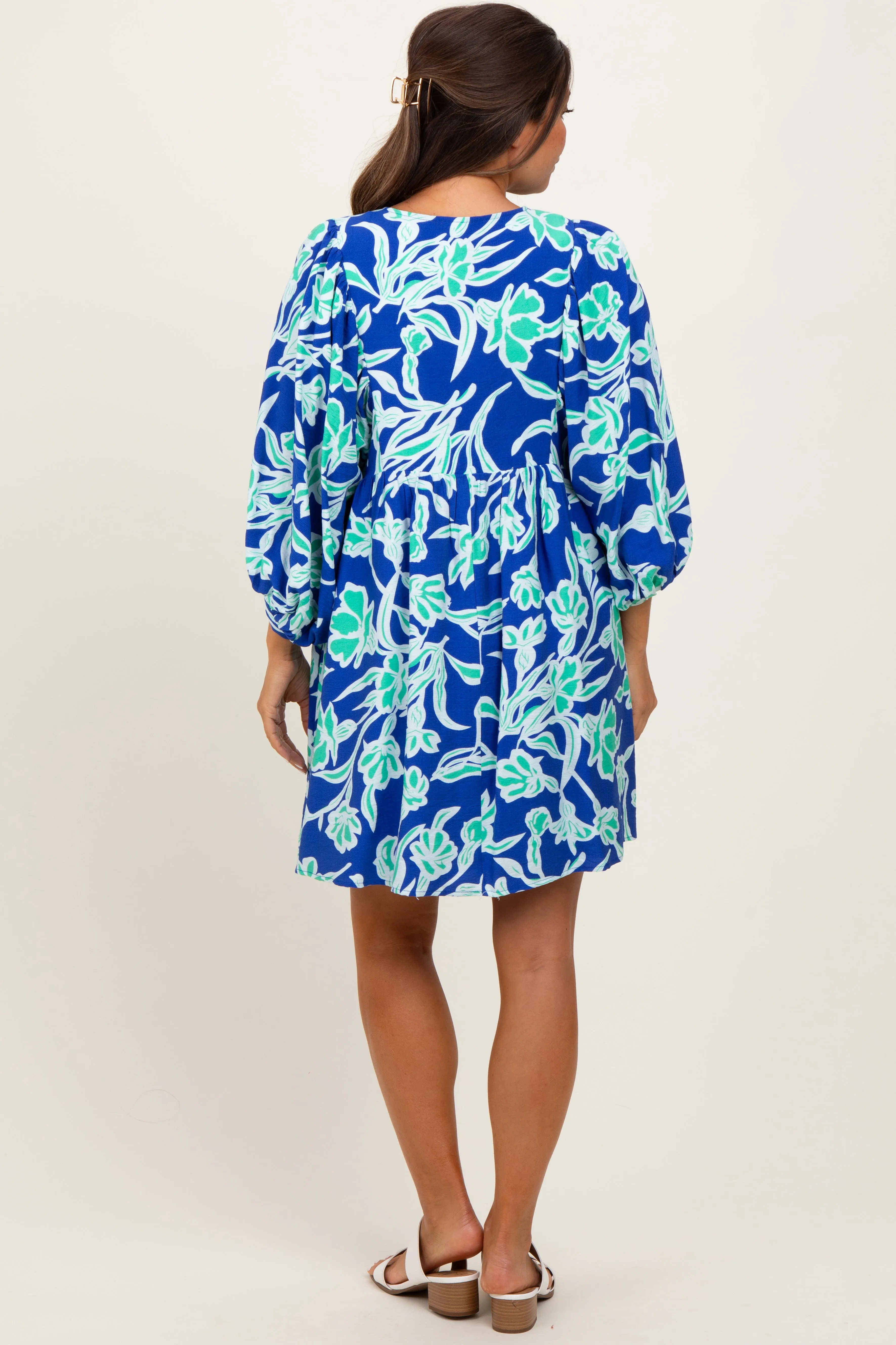 Royal Blue Print 3/4 Balloon Sleeve Maternity Dress sold by Pinkblush product image thumbnail 4