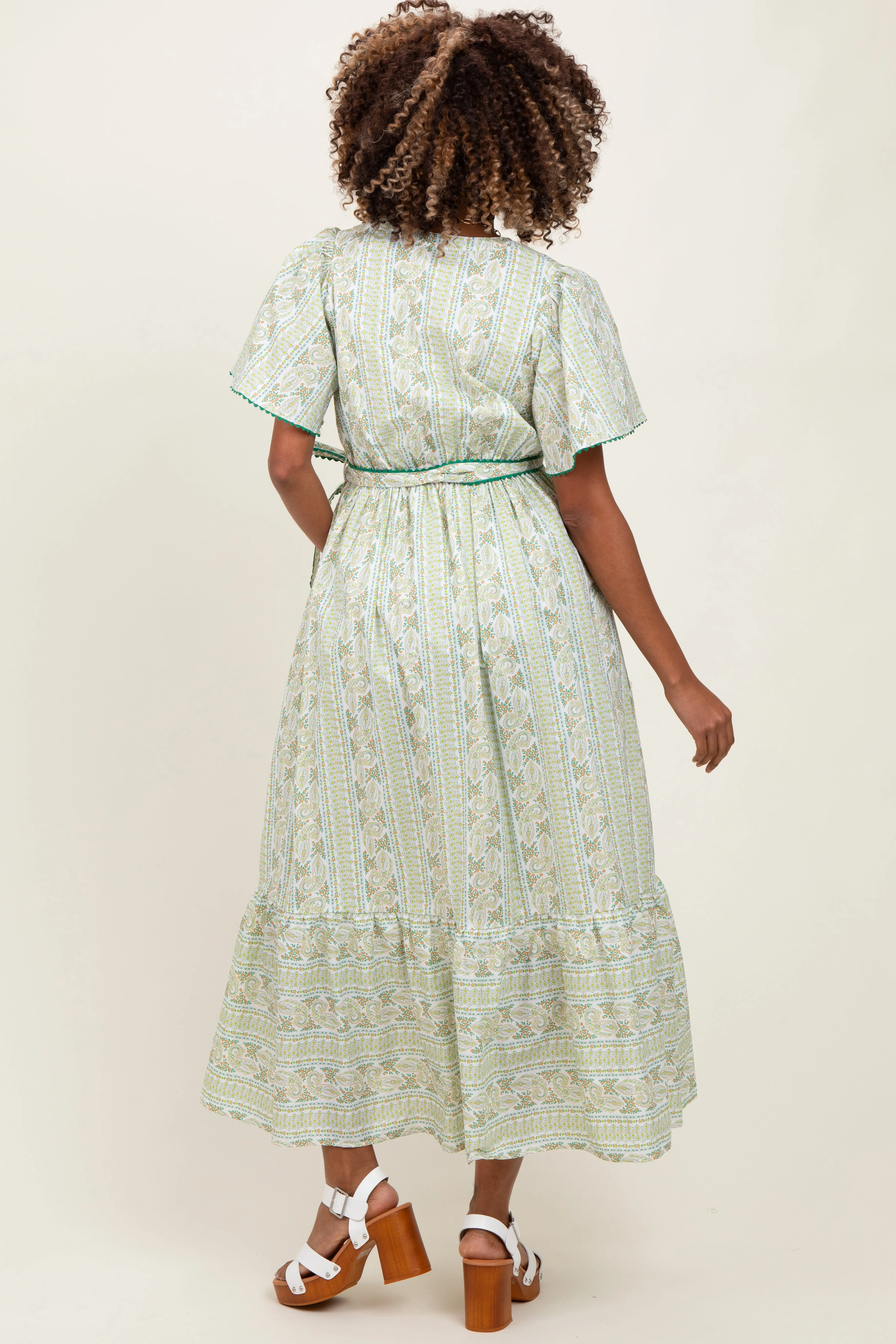 Green Floral Flutter Sleeve Waist Tie Maternity Maxi Dress sold by Pinkblush product image thumbnail 2