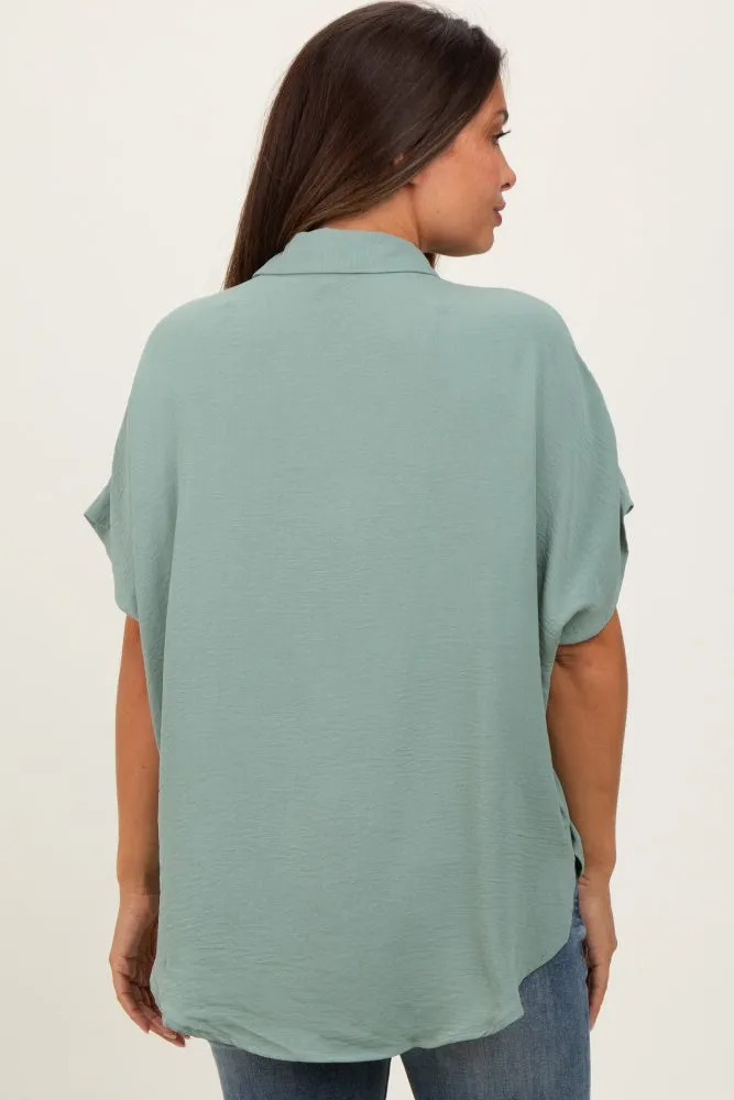 Sage Solid Collared Button-Up Maternity Top sold by Pinkblush product image thumbnail 4