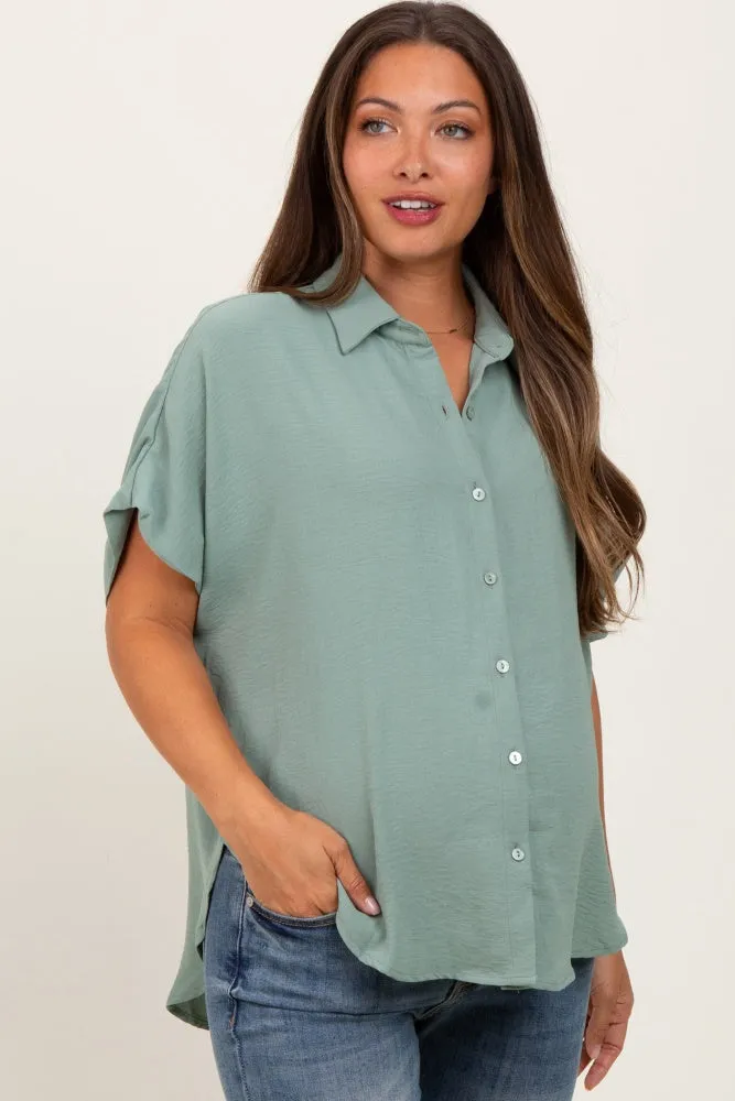 Sage Solid Collared Button-Up Maternity Top sold by Pinkblush product image thumbnail 2