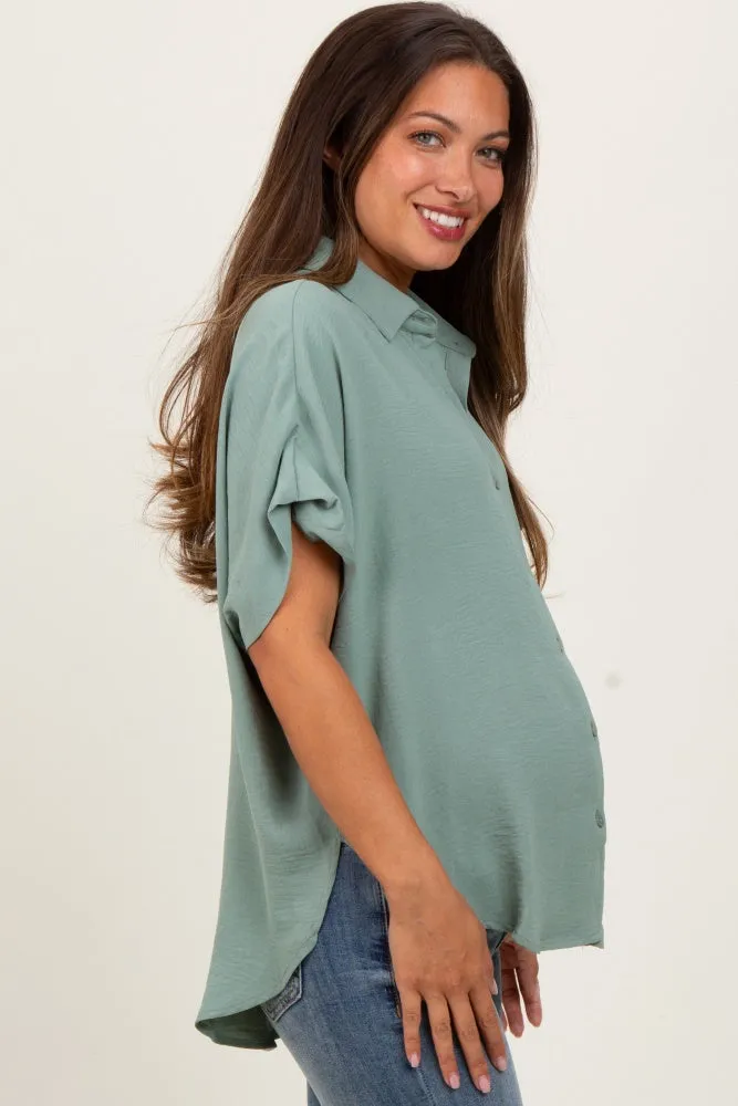 Sage Solid Collared Button-Up Maternity Top sold by Pinkblush product image thumbnail 3
