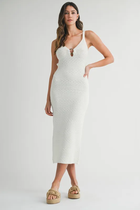 Ivory Crochet Knit Cut Out O-Ring Midi Dress sold by Pinkblush