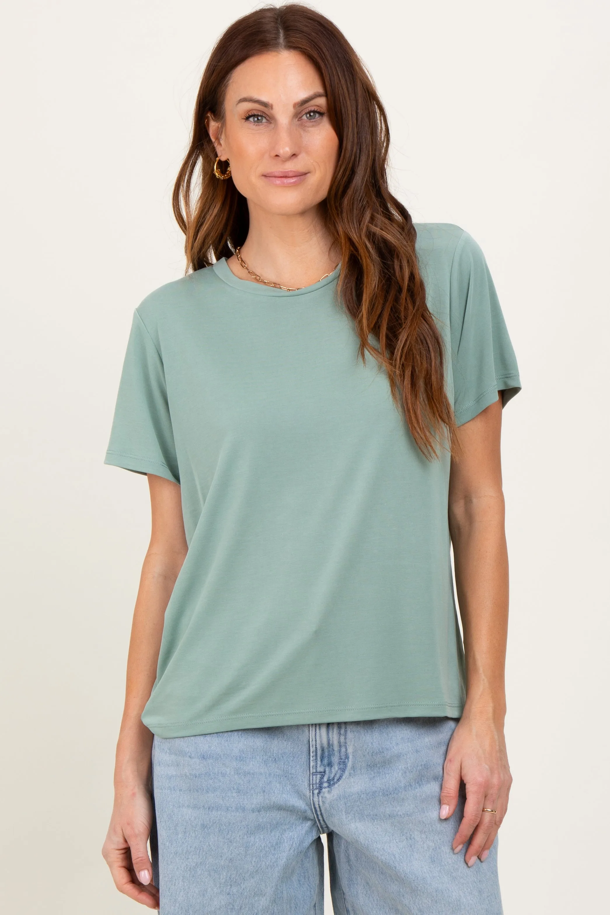 Sage Basic Round Neck Short Sleeve T-Shirt sold by Pinkblush