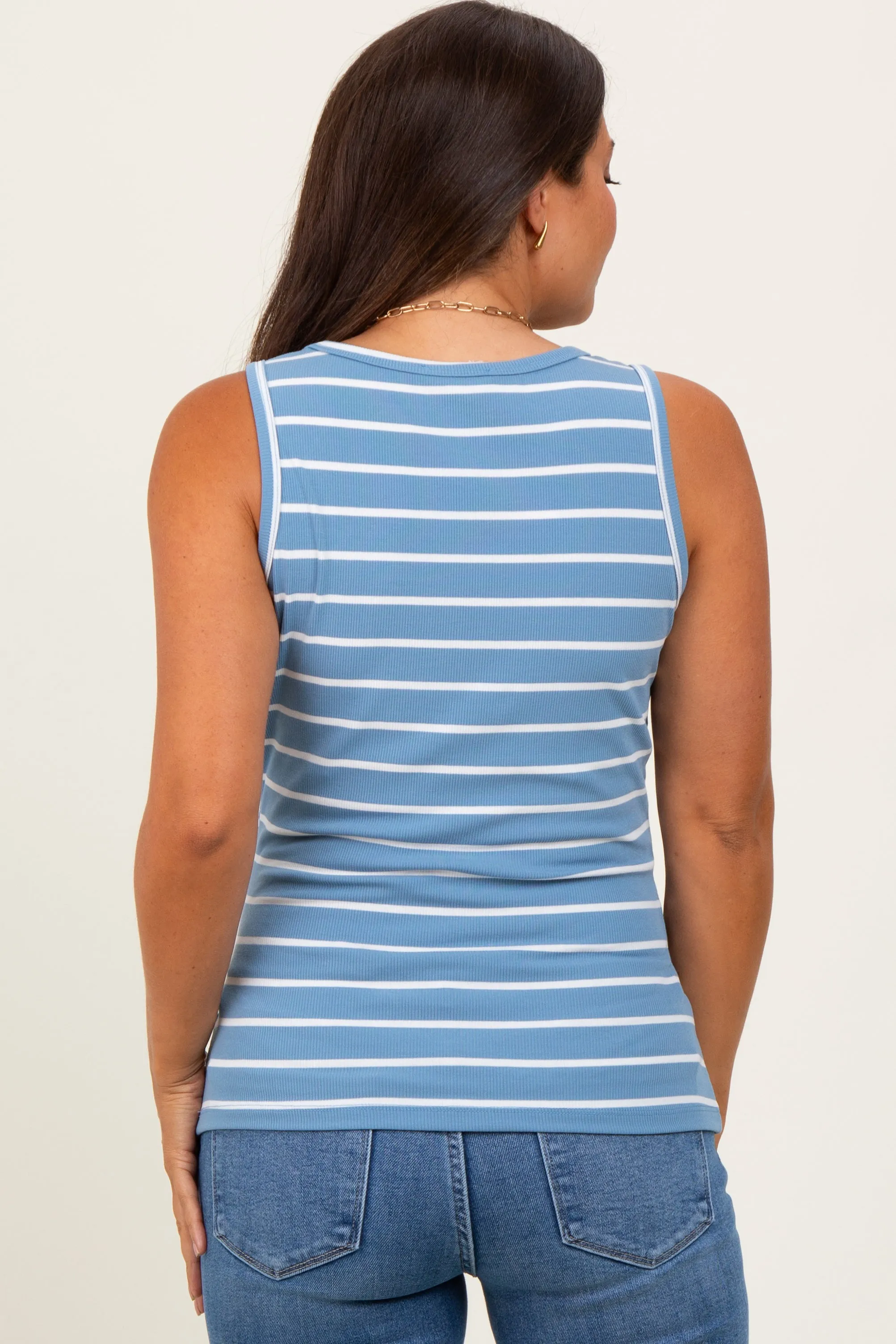 Blue Striped Ribbed Fitted Maternity Tank Top sold by Pinkblush product image thumbnail 4