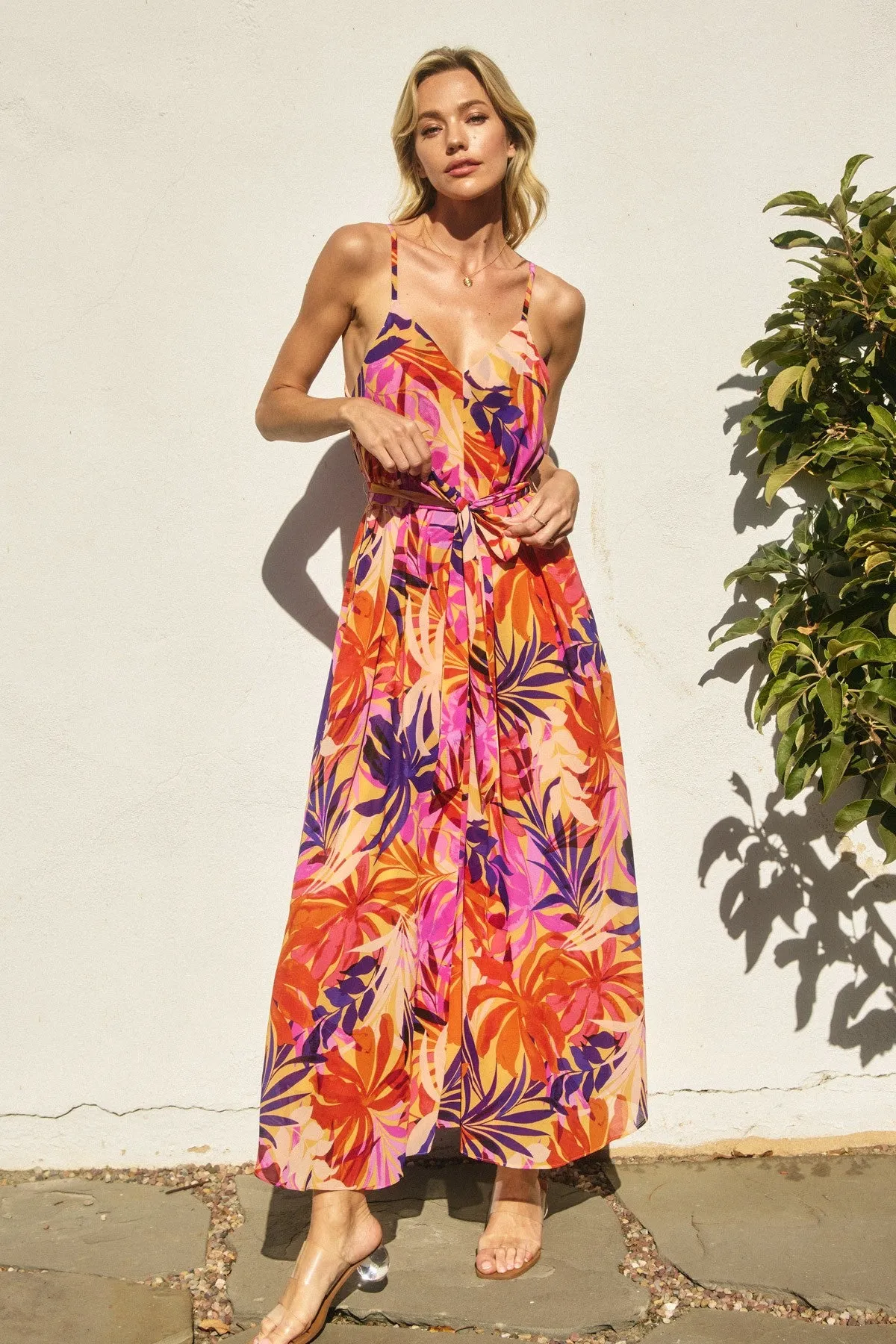 Orange Tropical Sash Tie Maxi Dress sold by Pinkblush