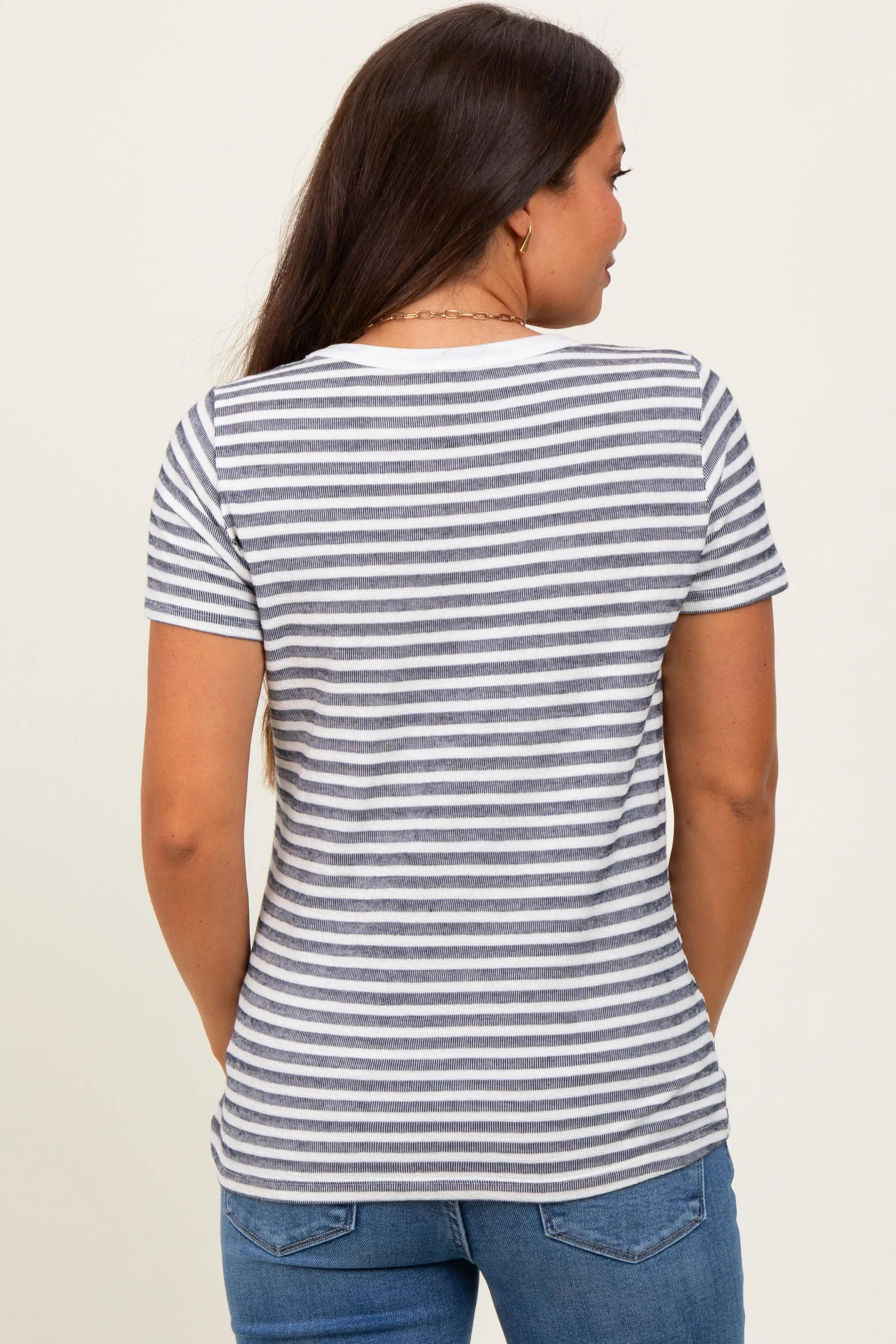 Navy Textured Stripe Short Sleeve Maternity Top sold by Pinkblush product image thumbnail 4