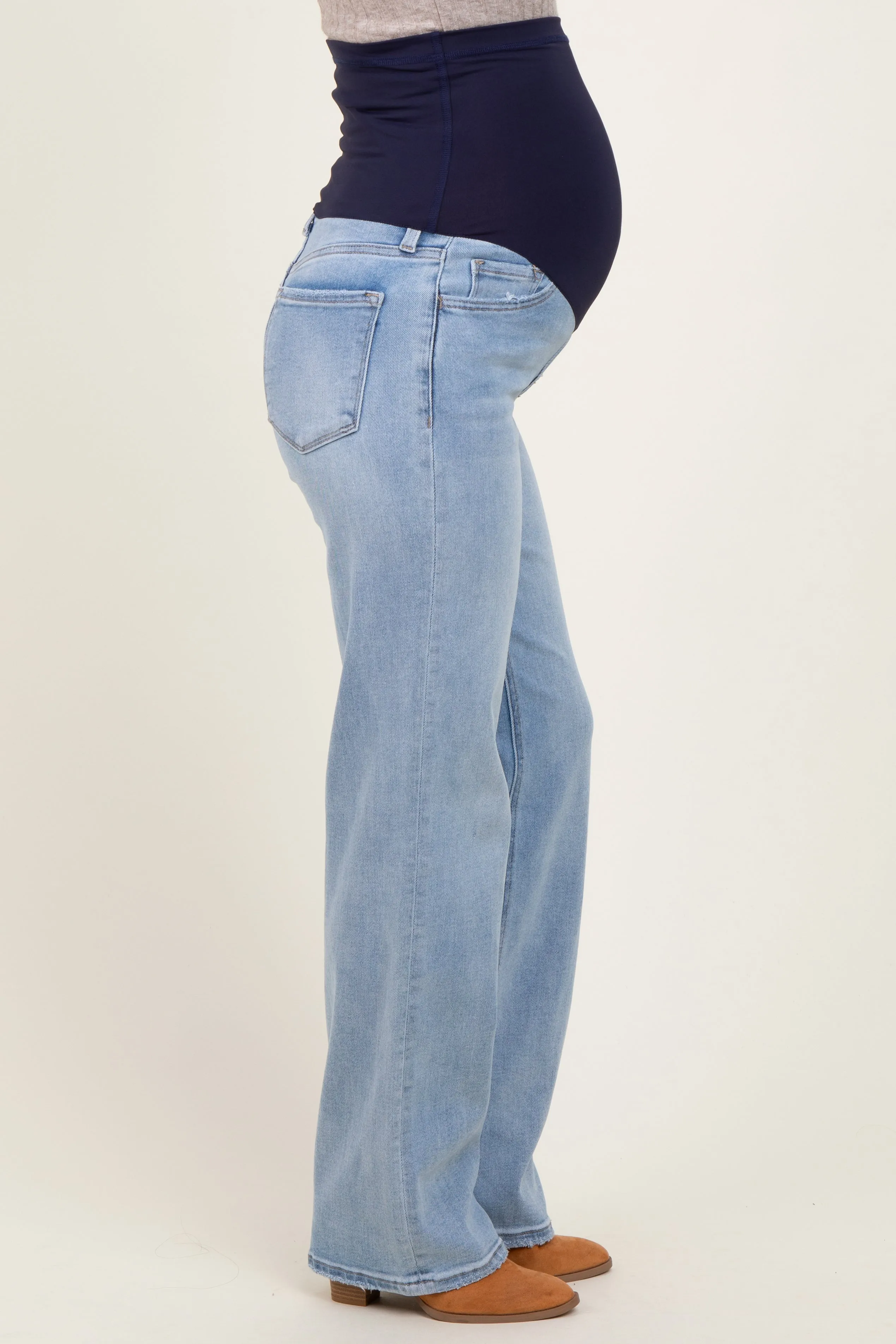 Light Blue Washed Relaxed Straight Leg Maternity Jeans sold by Pinkblush product image thumbnail 4