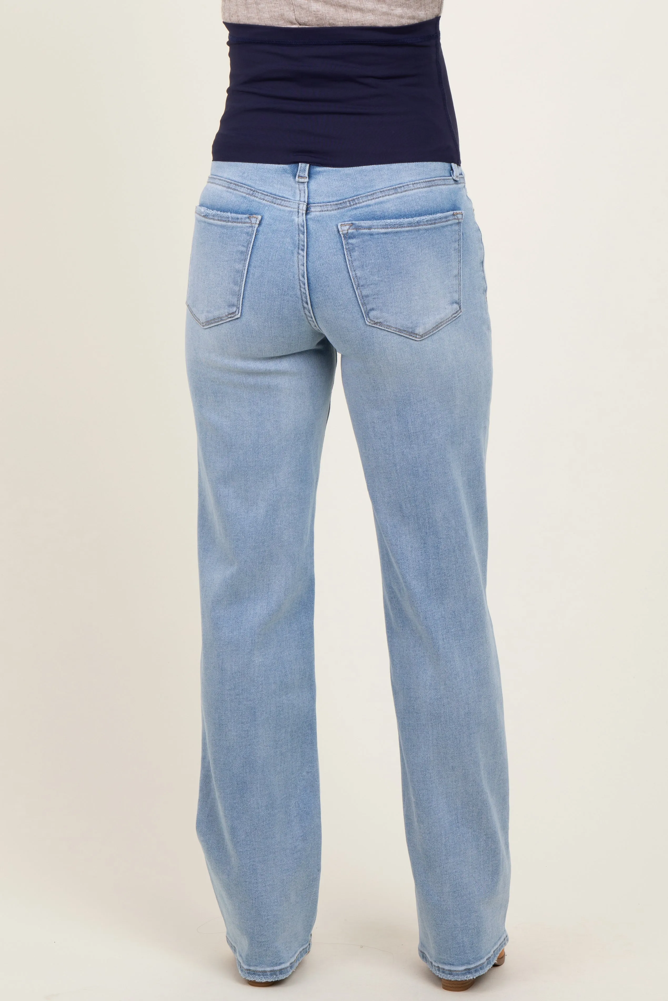 Light Blue Washed Relaxed Straight Leg Maternity Jeans sold by Pinkblush product image thumbnail 5