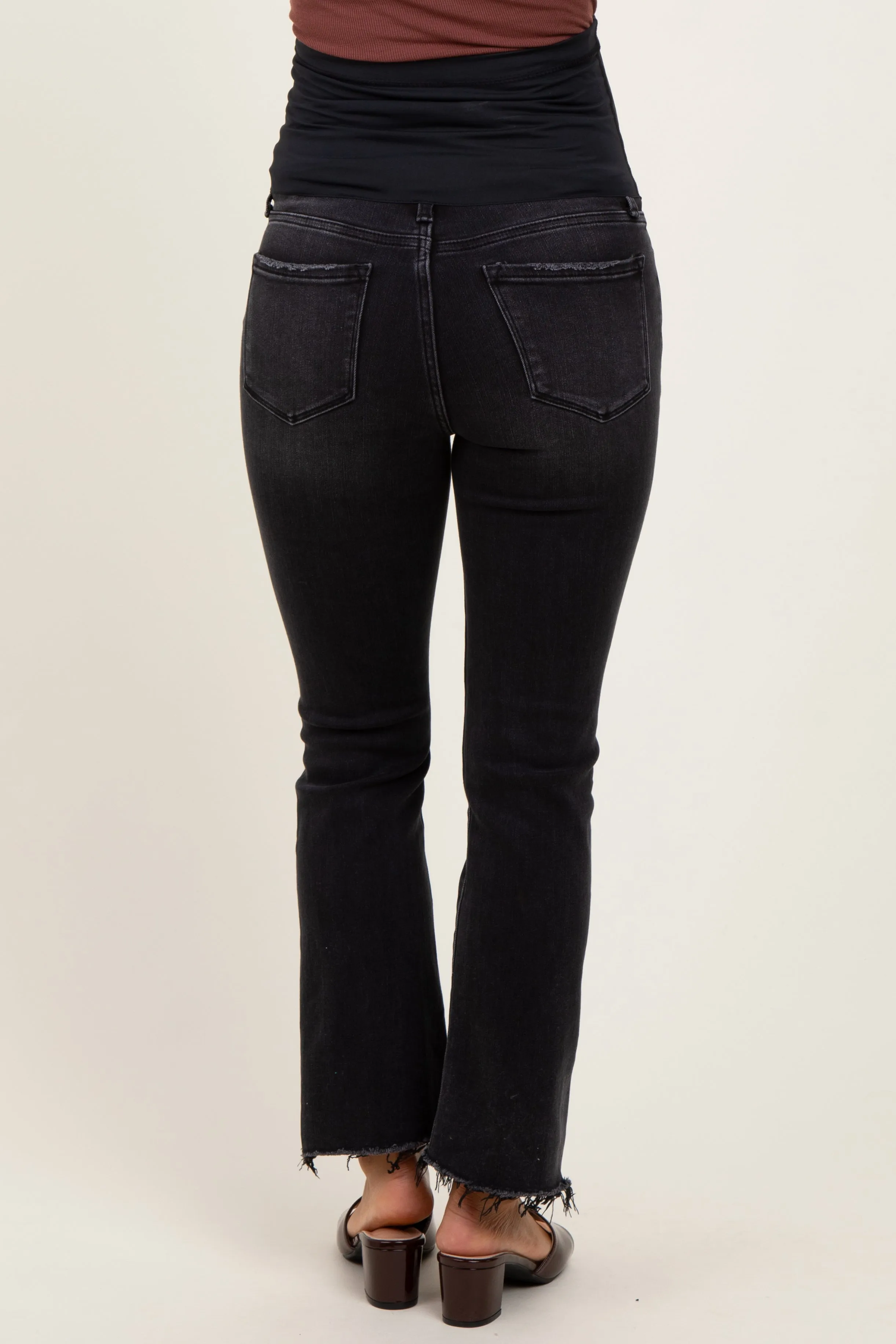 Black Washed Raw Hem Crop Flare Maternity Jeans sold by Pinkblush product image thumbnail 5