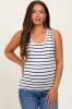 White Striped Ribbed Fitted Maternity Tank Top sold by Pinkblush