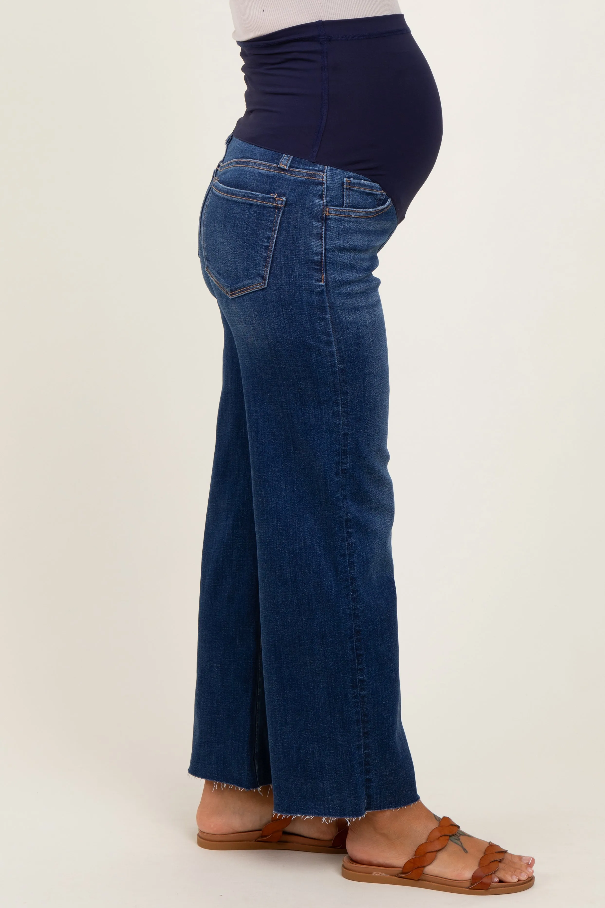 Navy Cut Hem Wide Leg Maternity Jeans sold by Pinkblush product image thumbnail 4