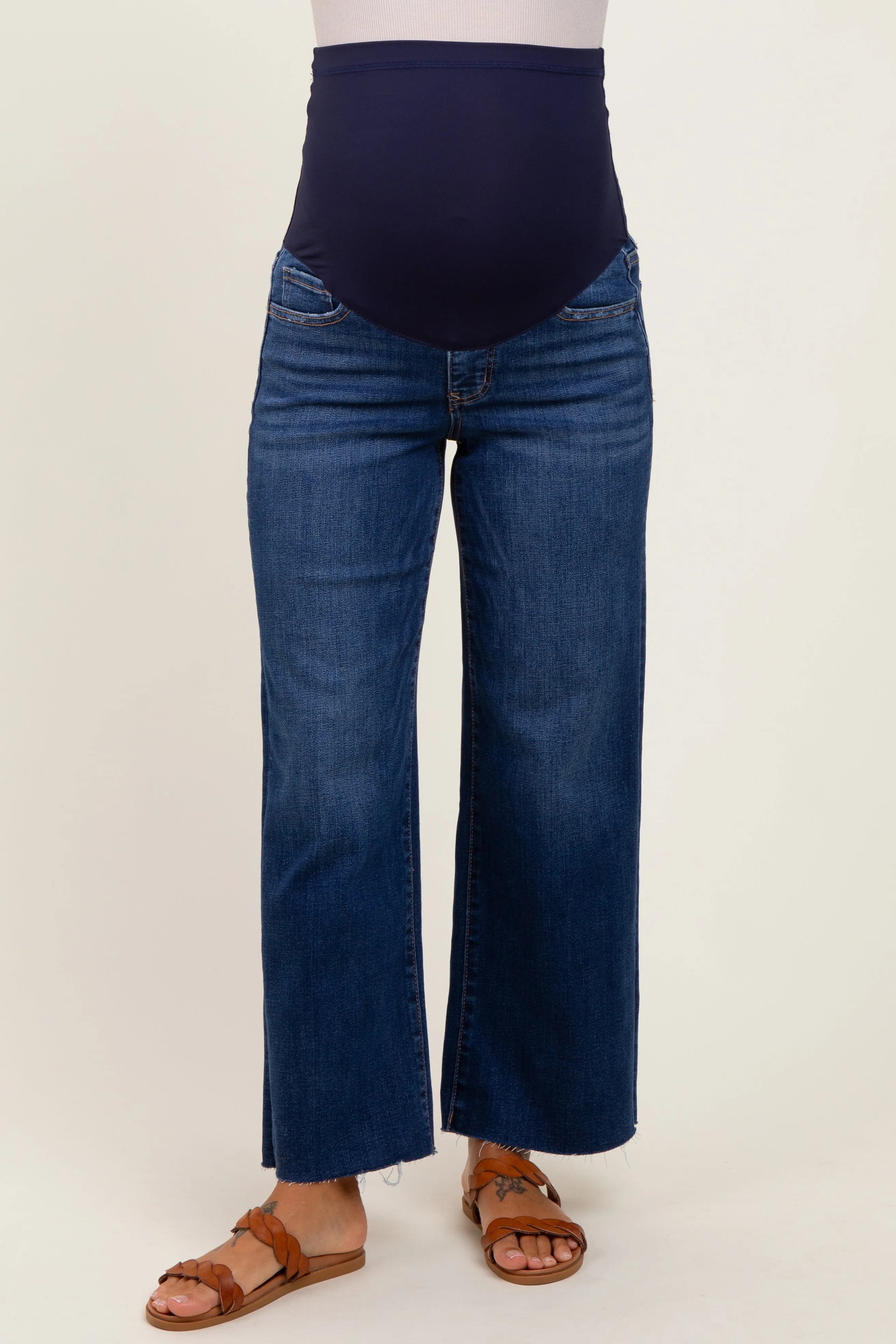 Navy Cut Hem Wide Leg Maternity Jeans sold by Pinkblush product image thumbnail 3