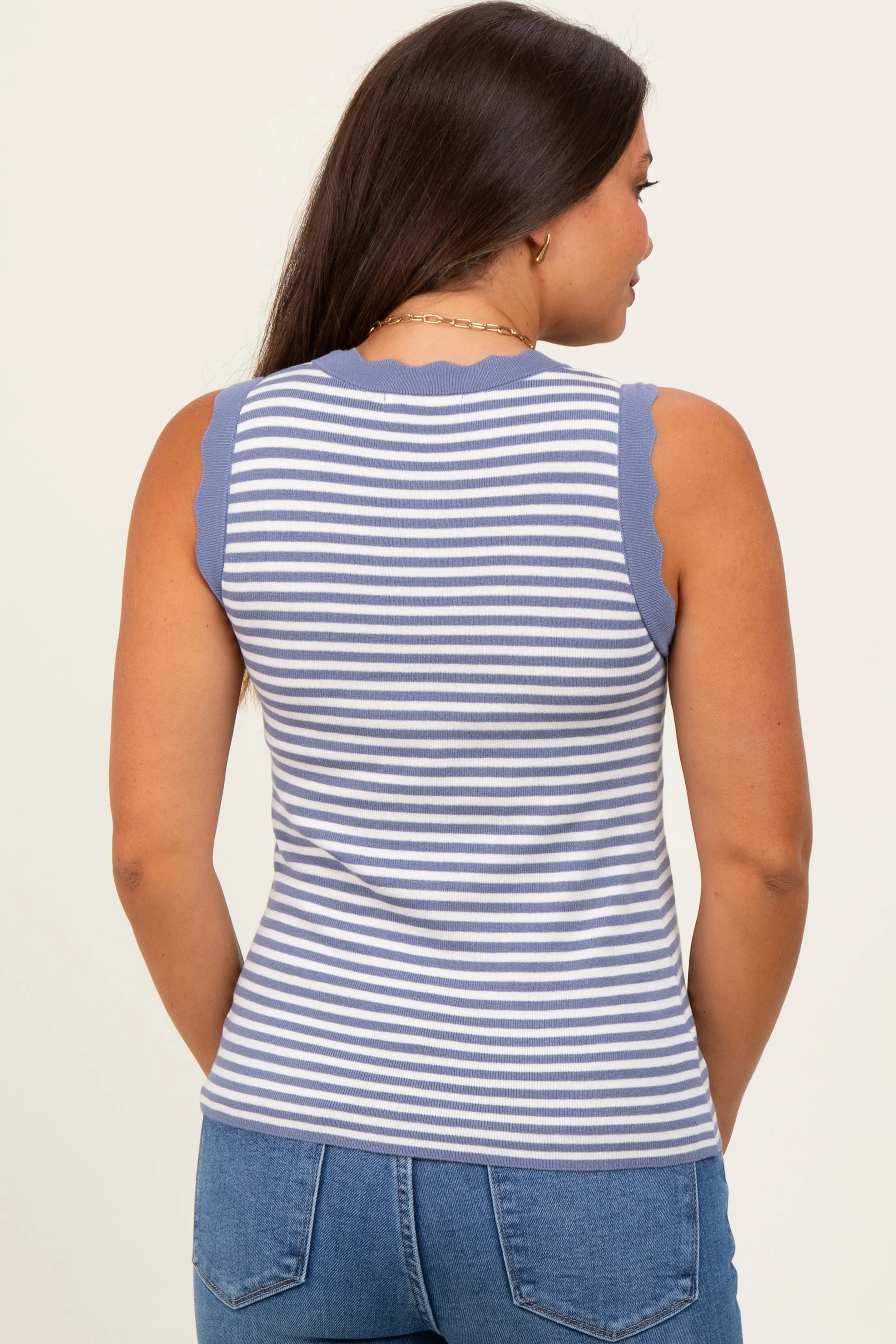 Periwinkle Striped Knit Scallop Trim Sleeveless Maternity Top sold by Pinkblush product image thumbnail 4