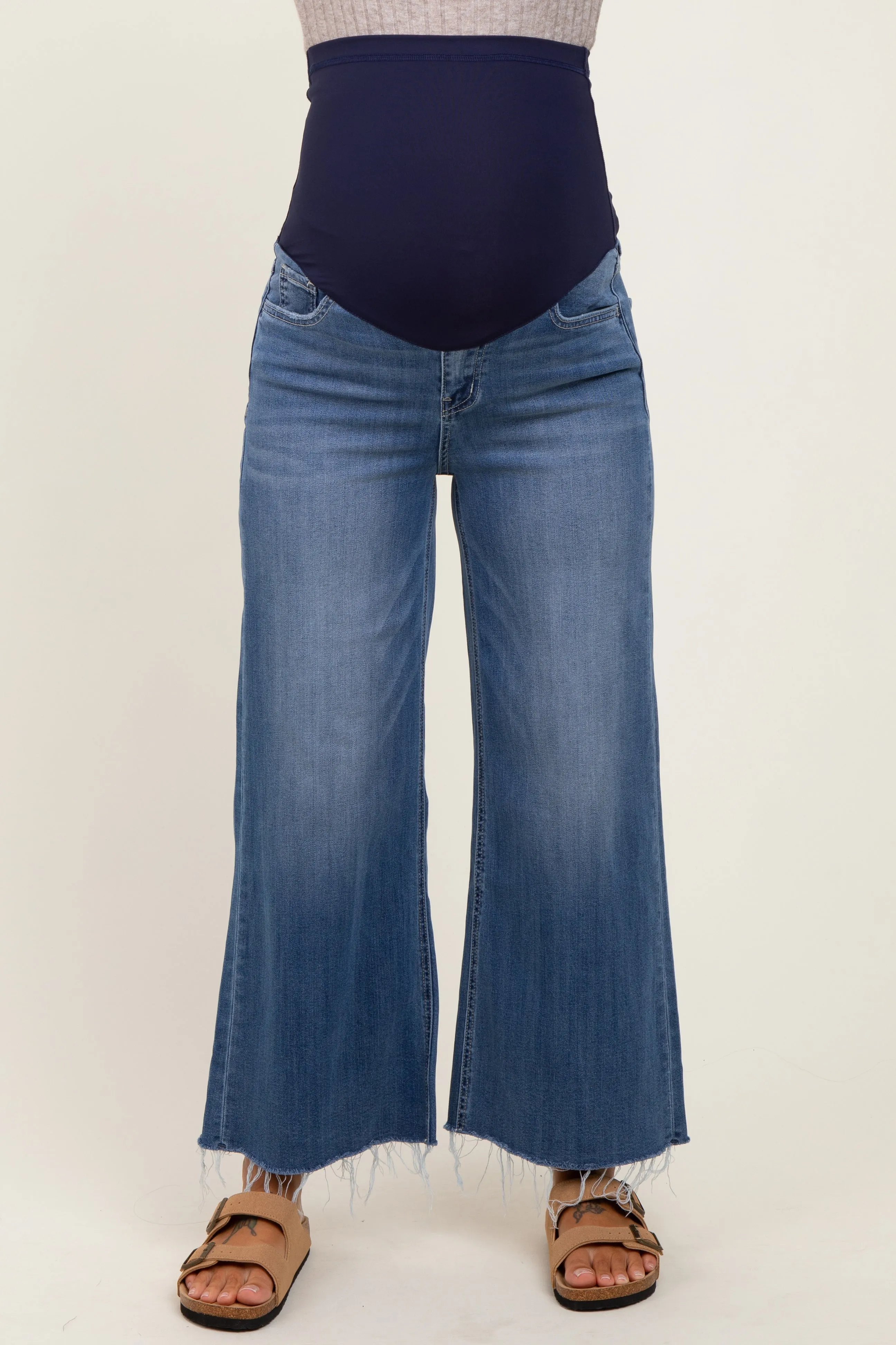 Blue Raw Hem Cropped Wide Leg Maternity Jeans sold by Pinkblush product image thumbnail 3