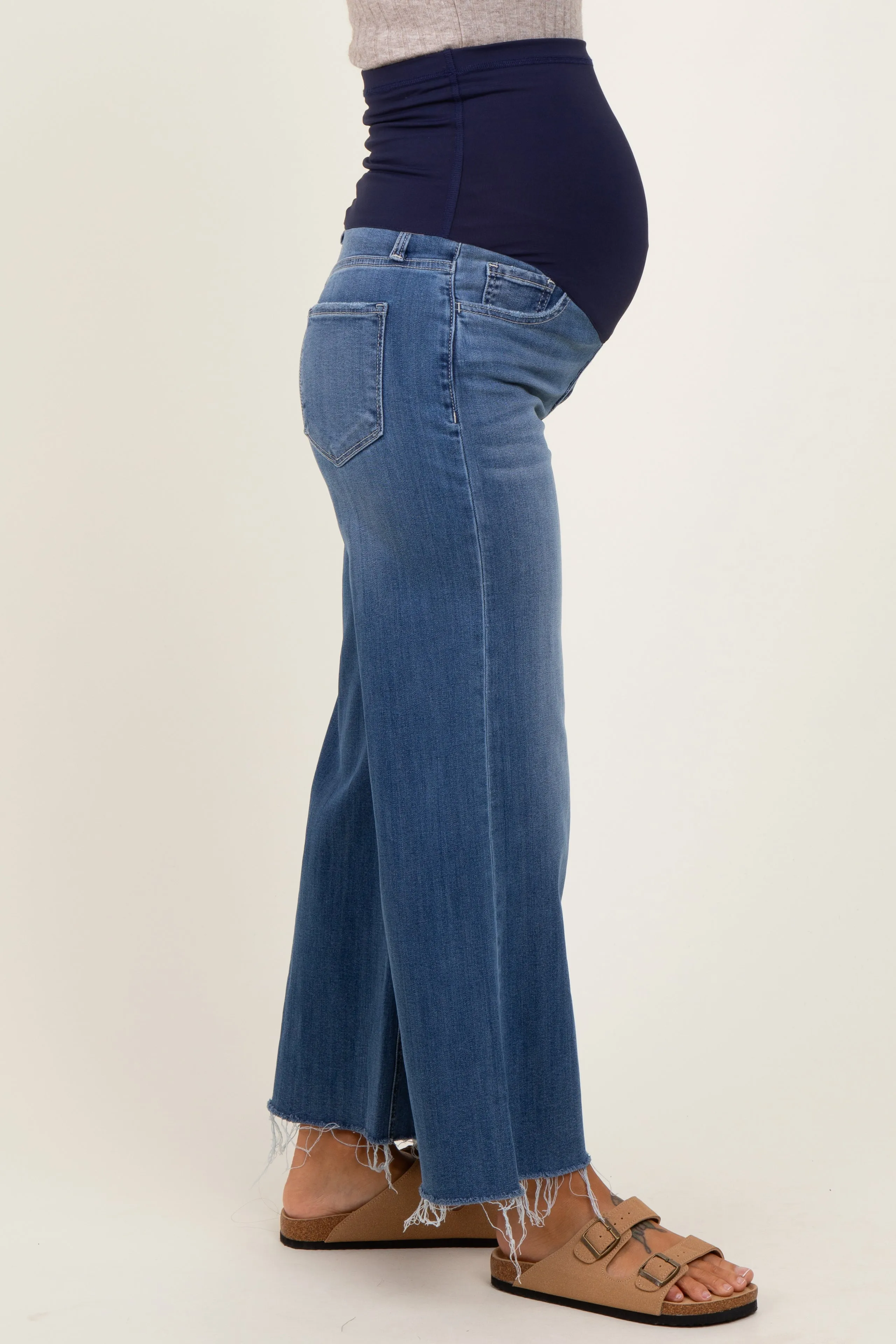 Blue Raw Hem Cropped Wide Leg Maternity Jeans sold by Pinkblush product image thumbnail 4