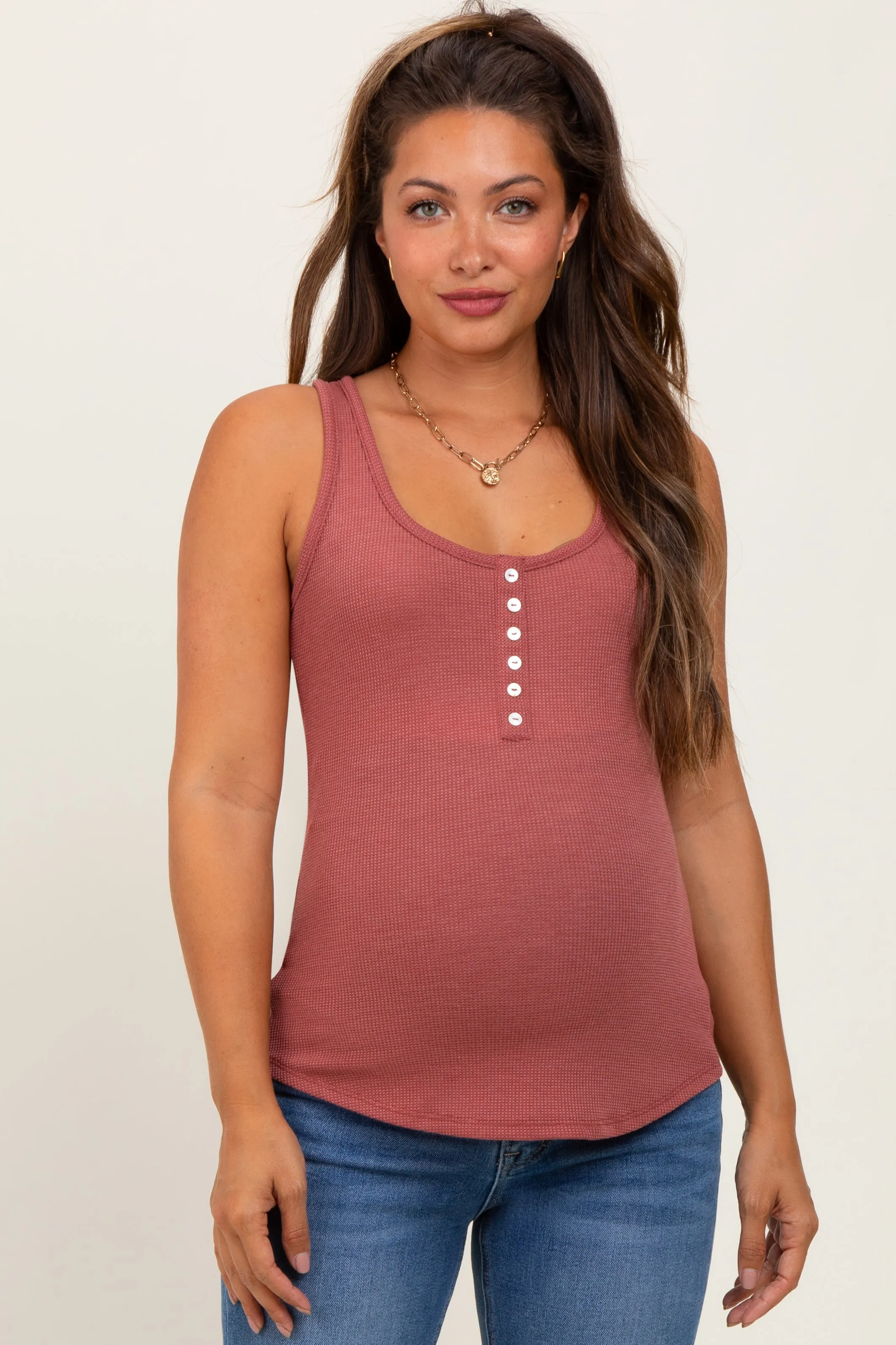 Light Rust Button Front Maternity Tank Top sold by Pinkblush product image thumbnail 2