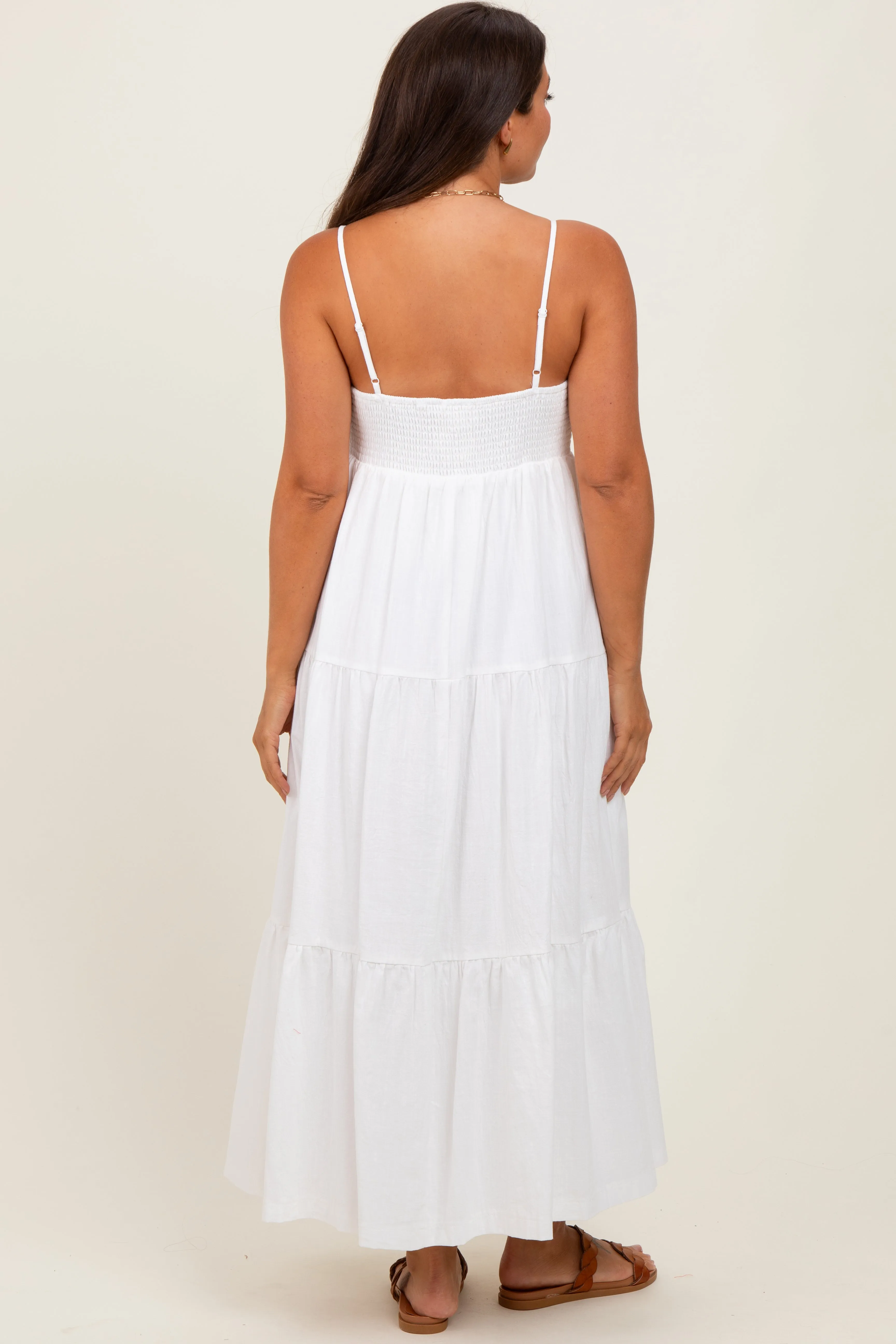 White Crochet Flare Smocked Maternity Maxi Dress sold by Pinkblush product image thumbnail 4