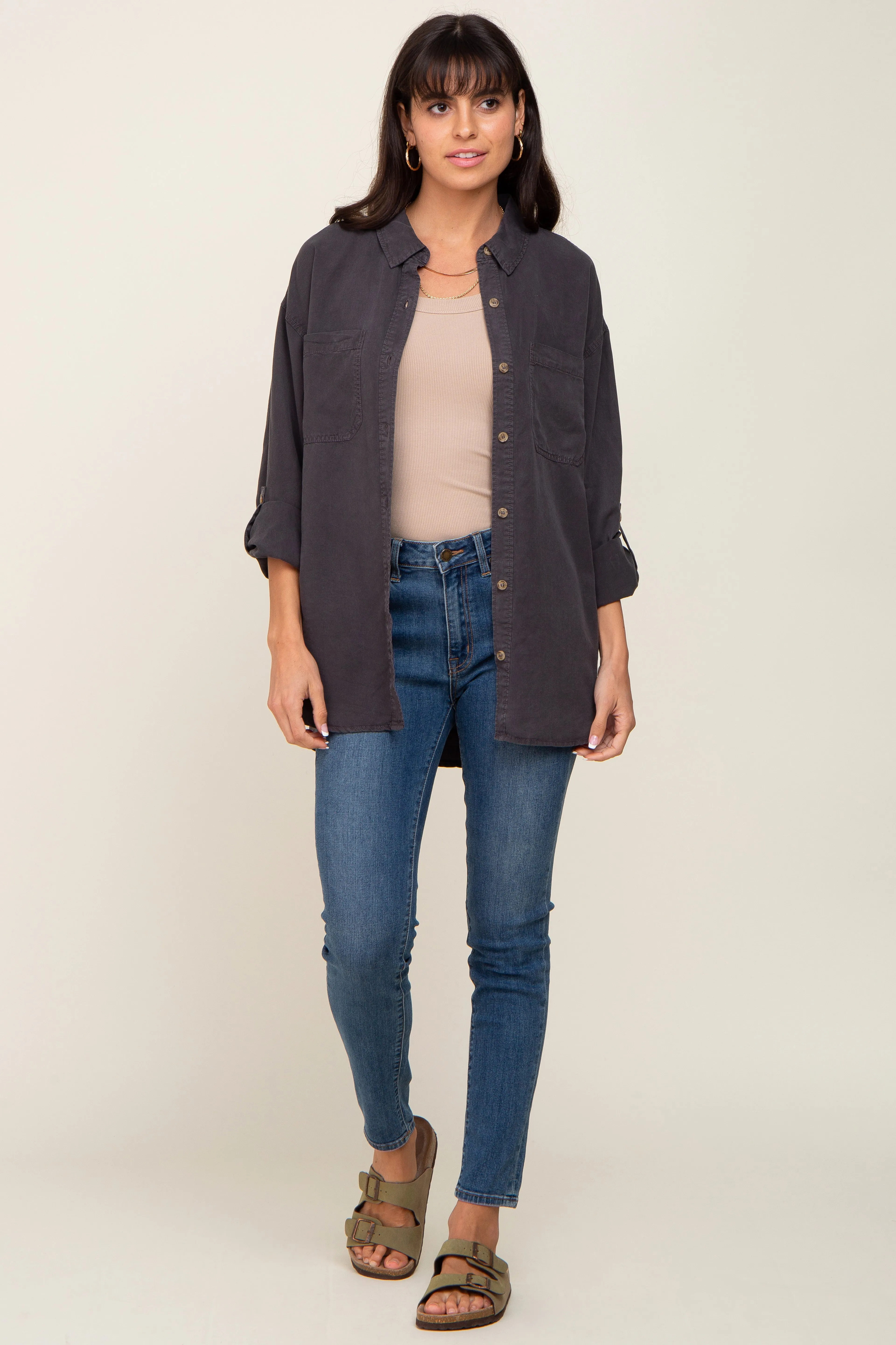 Charcoal Button Down Top sold by Pinkblush product image thumbnail 4