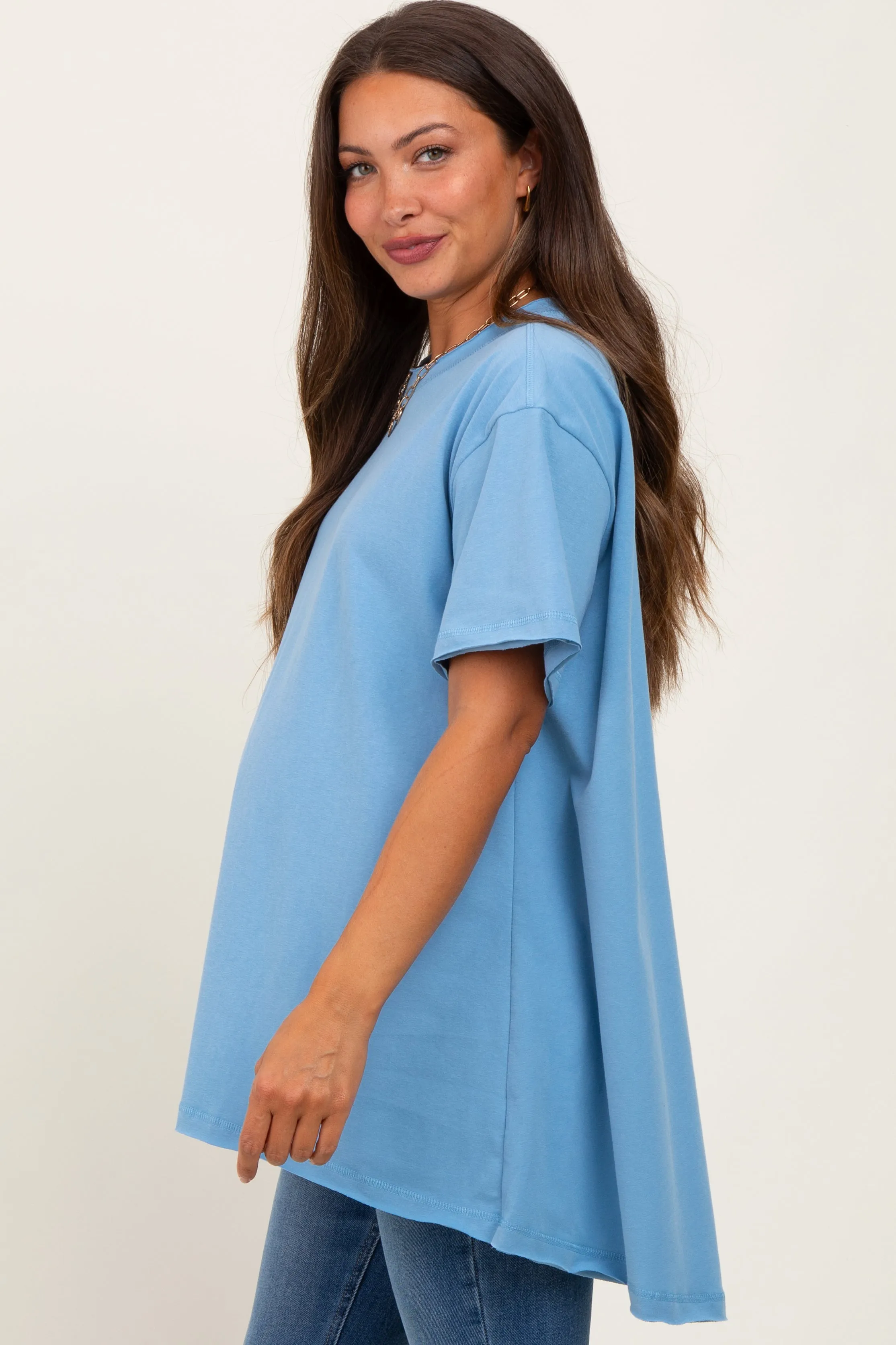 Blue Oversized Cut Hem Maternity Short Sleeve T-Shirt sold by Pinkblush product image thumbnail 2