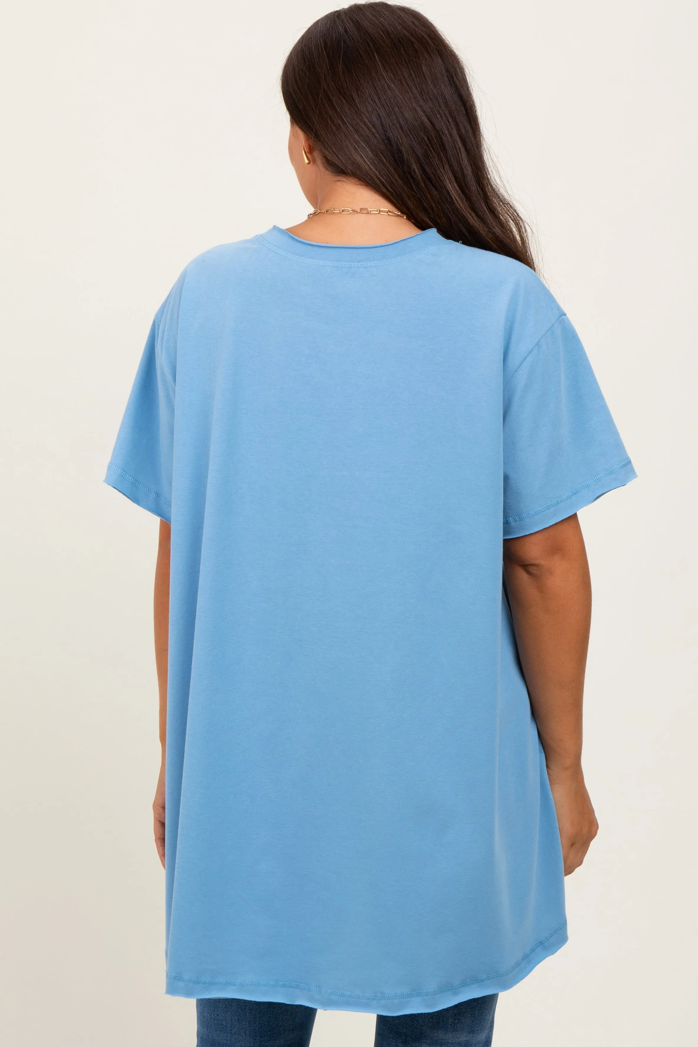 Blue Oversized Cut Hem Maternity Short Sleeve T-Shirt sold by Pinkblush product image thumbnail 3