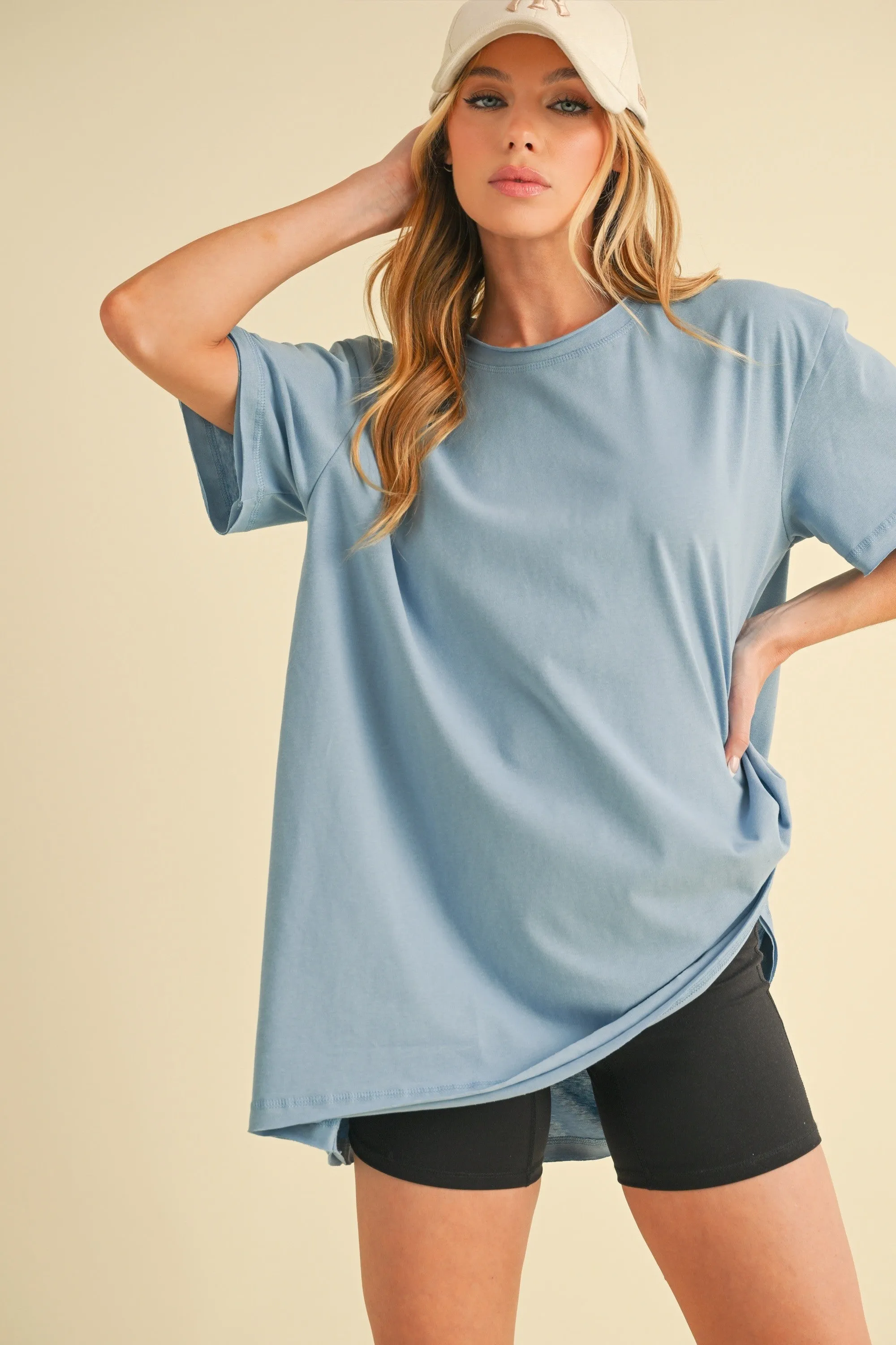 Blue Oversized Cut Hem Maternity Short Sleeve T-Shirt sold by Pinkblush product image thumbnail 4