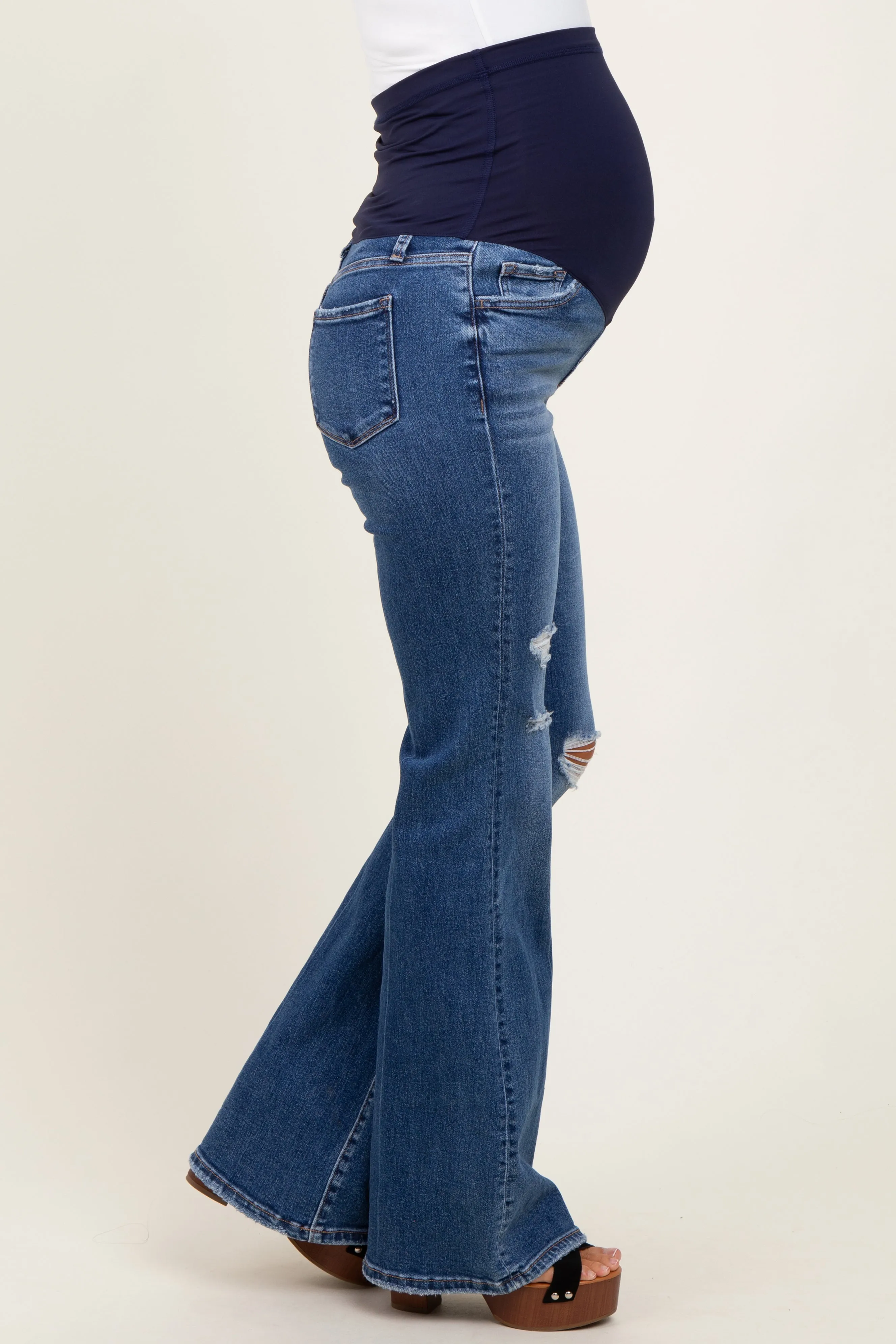Navy Blue Distressed Maternity Flare Jeans sold by Pinkblush product image thumbnail 4