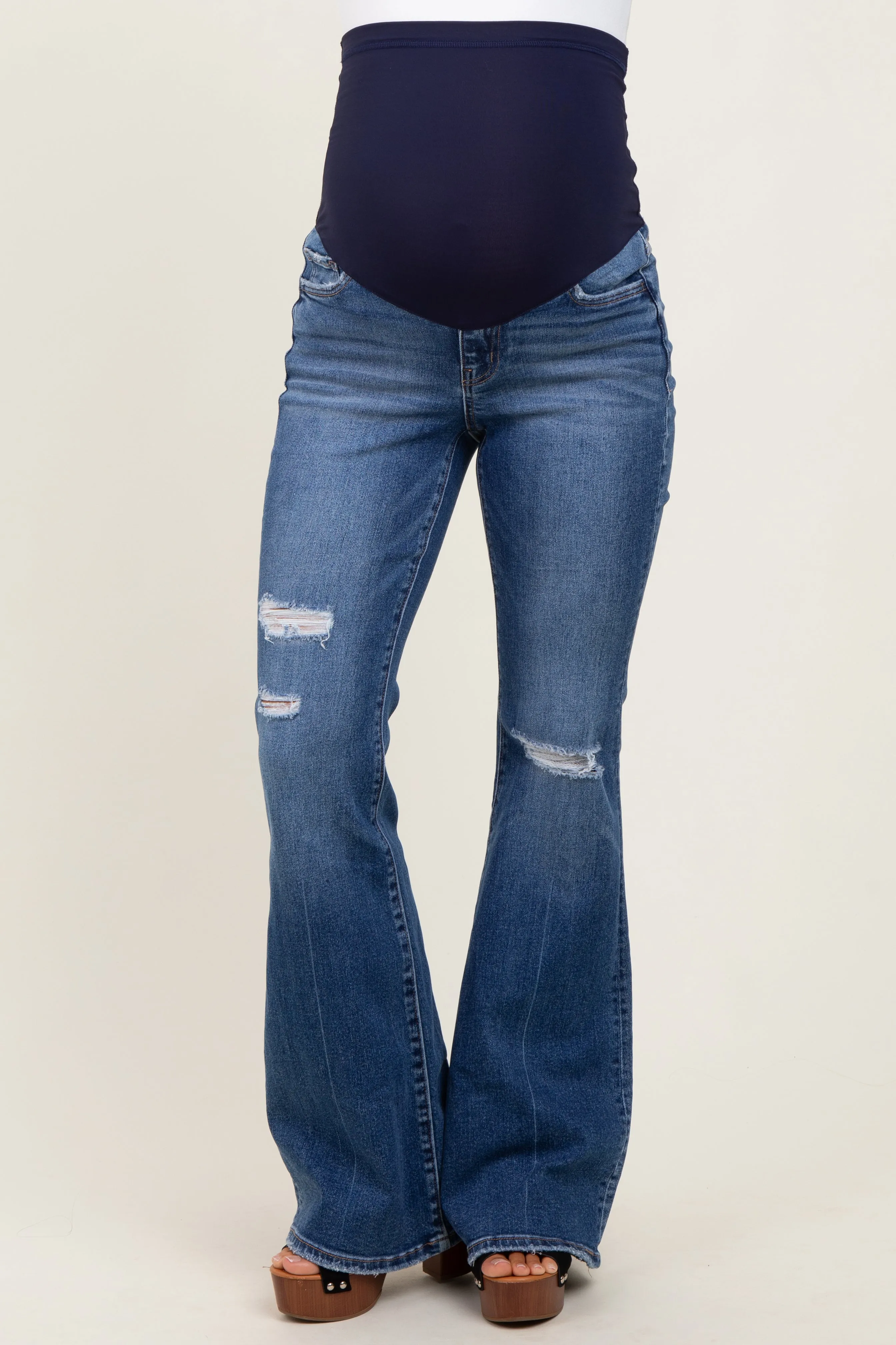 Navy Blue Distressed Maternity Flare Jeans sold by Pinkblush product image thumbnail 3