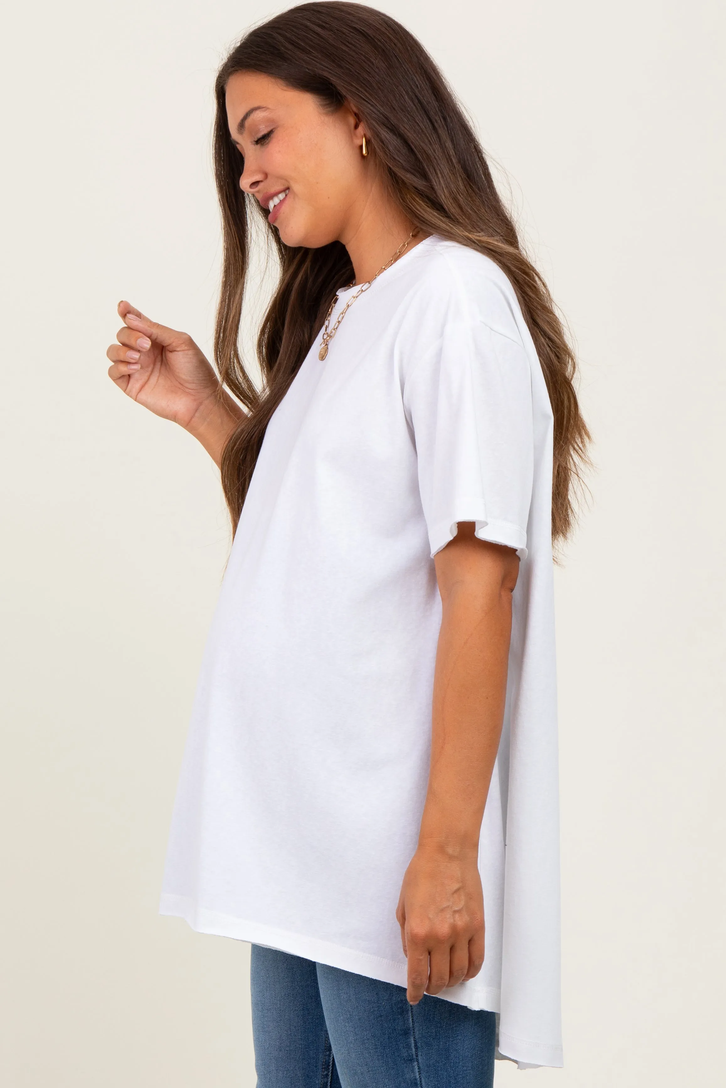 White Oversized Cut Hem Maternity Short Sleeve T-Shirt sold by Pinkblush product image thumbnail 2