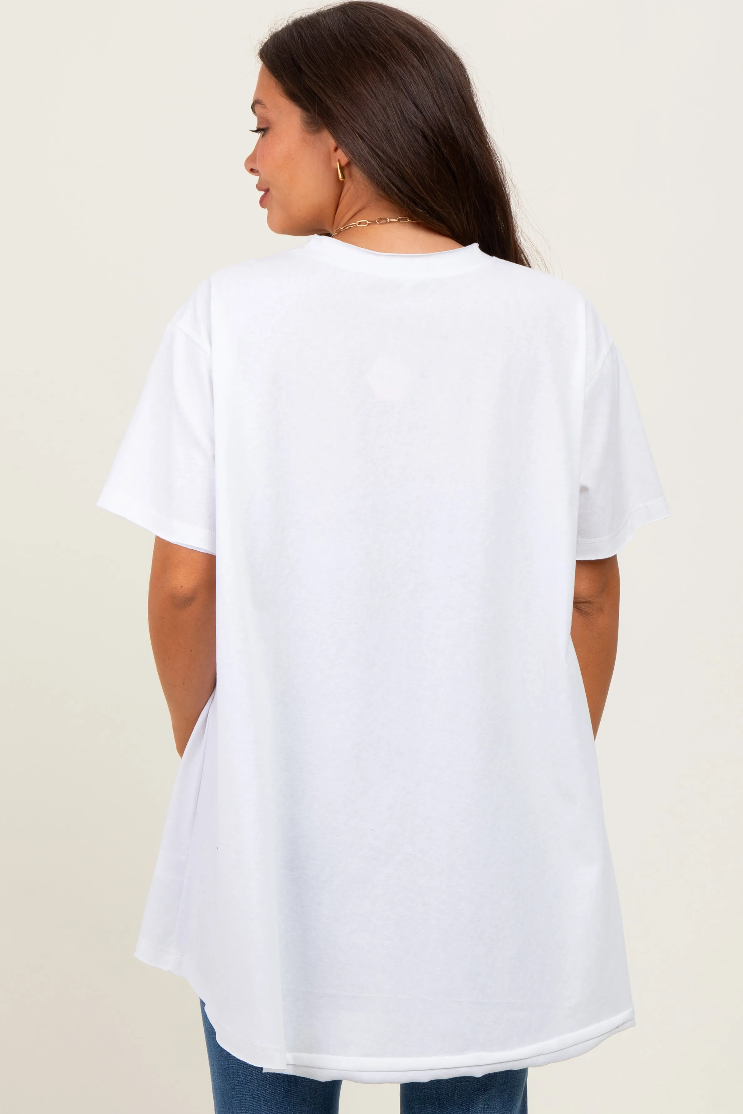 White Oversized Cut Hem Maternity Short Sleeve T-Shirt sold by Pinkblush product image thumbnail 3