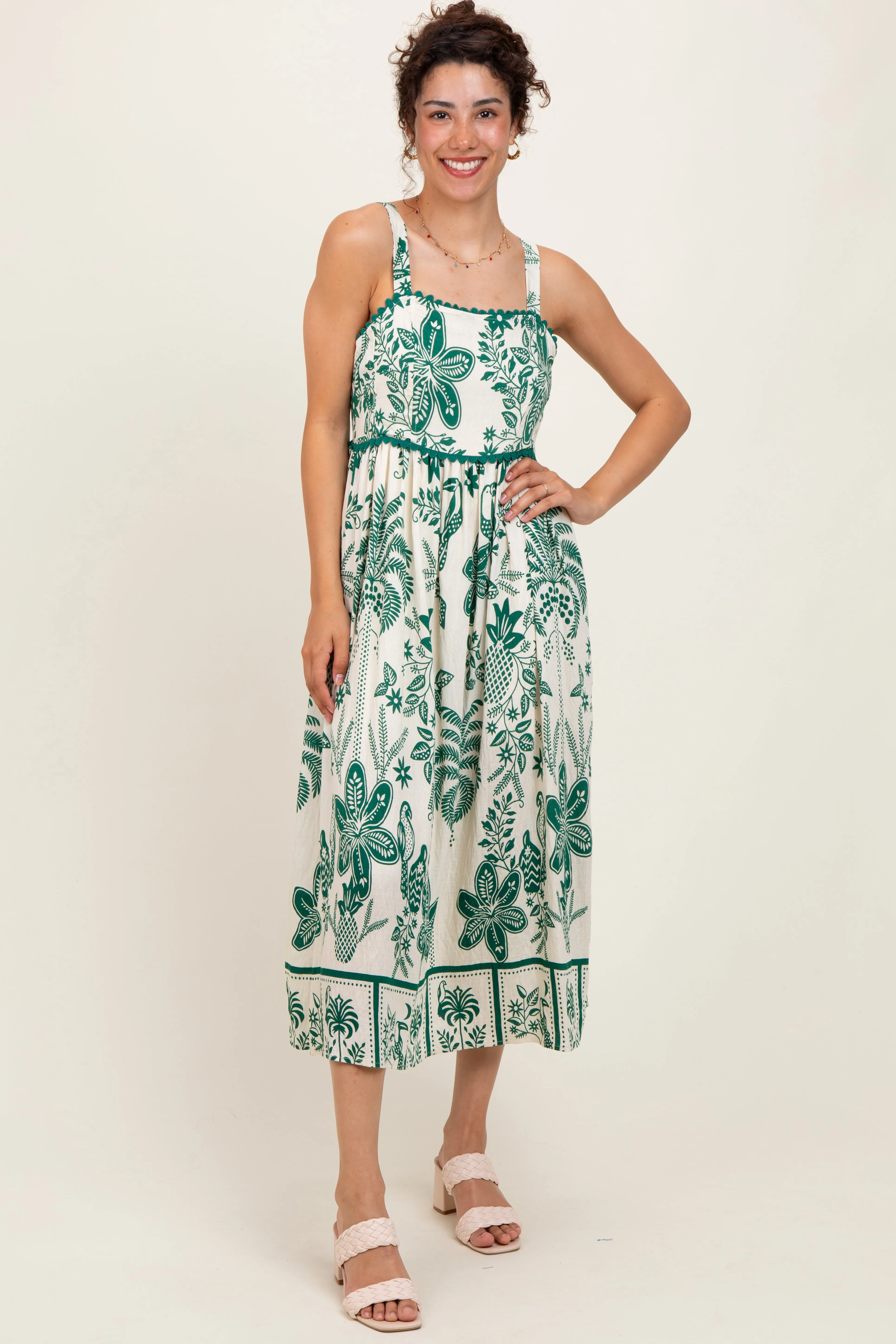Green Floral Scallop Trim Maternity Midi Dress sold by Pinkblush product image thumbnail 5