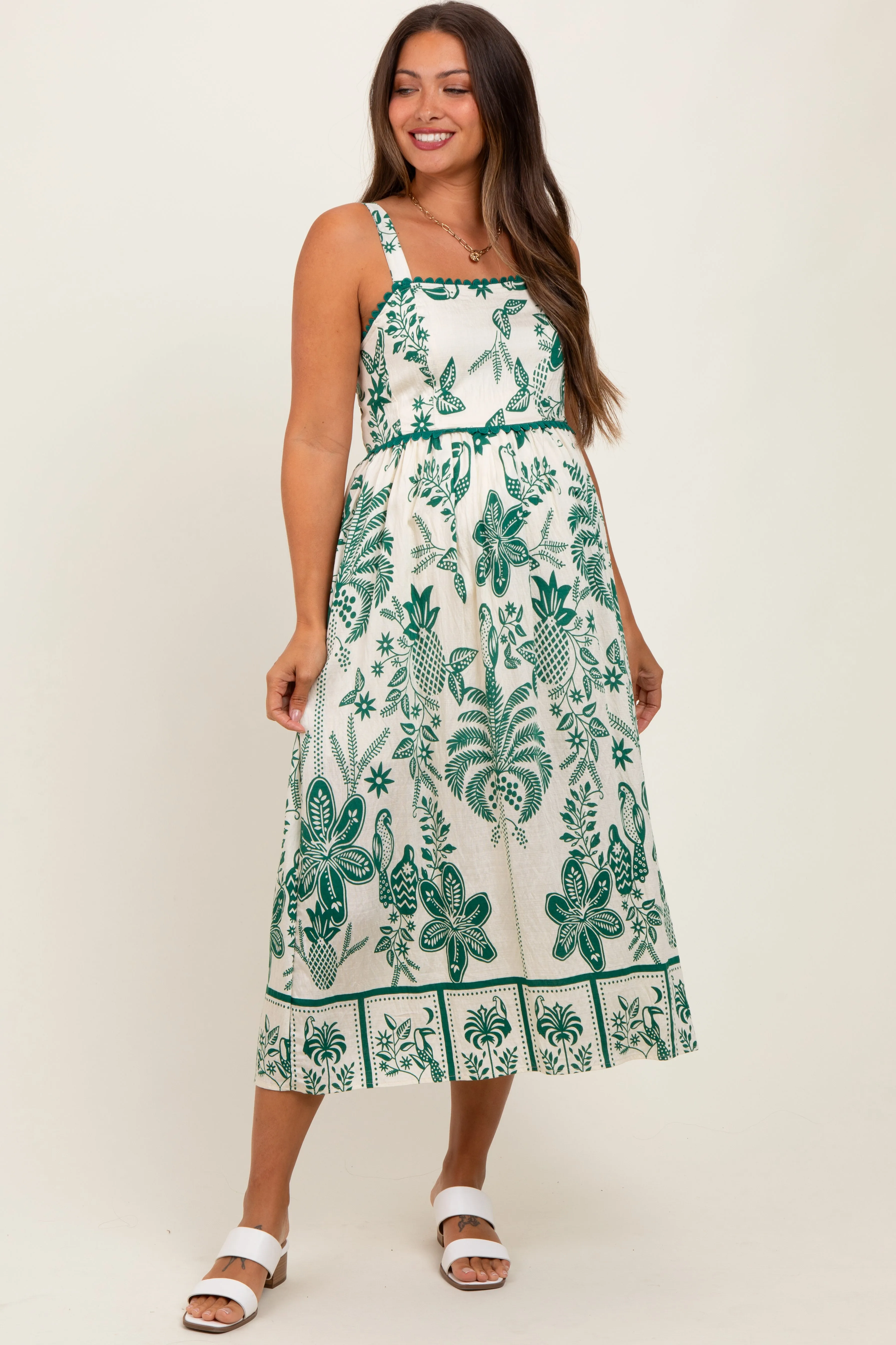 Green Floral Scallop Trim Maternity Midi Dress sold by Pinkblush product image thumbnail 2