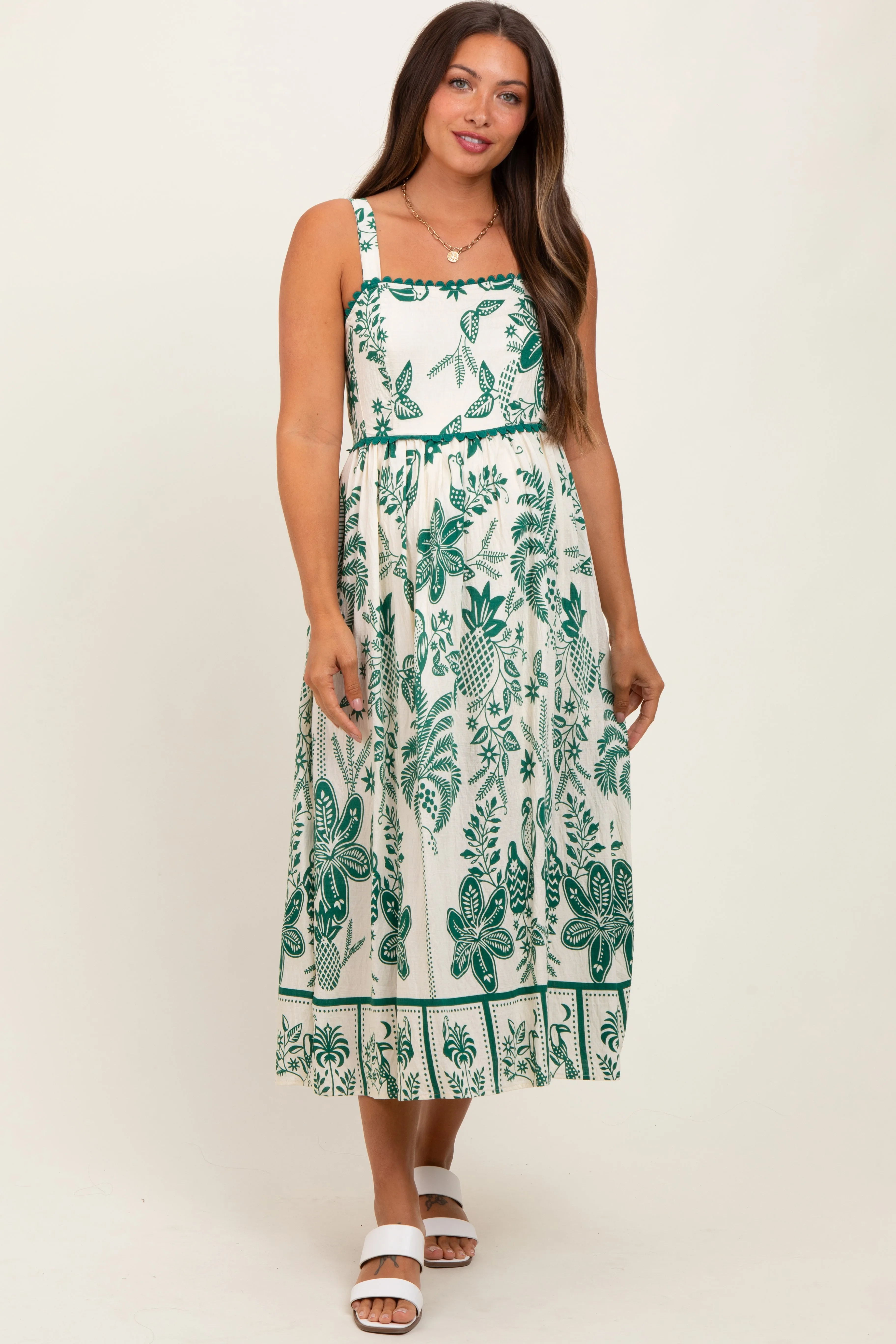 Green Floral Scallop Trim Maternity Midi Dress sold by Pinkblush