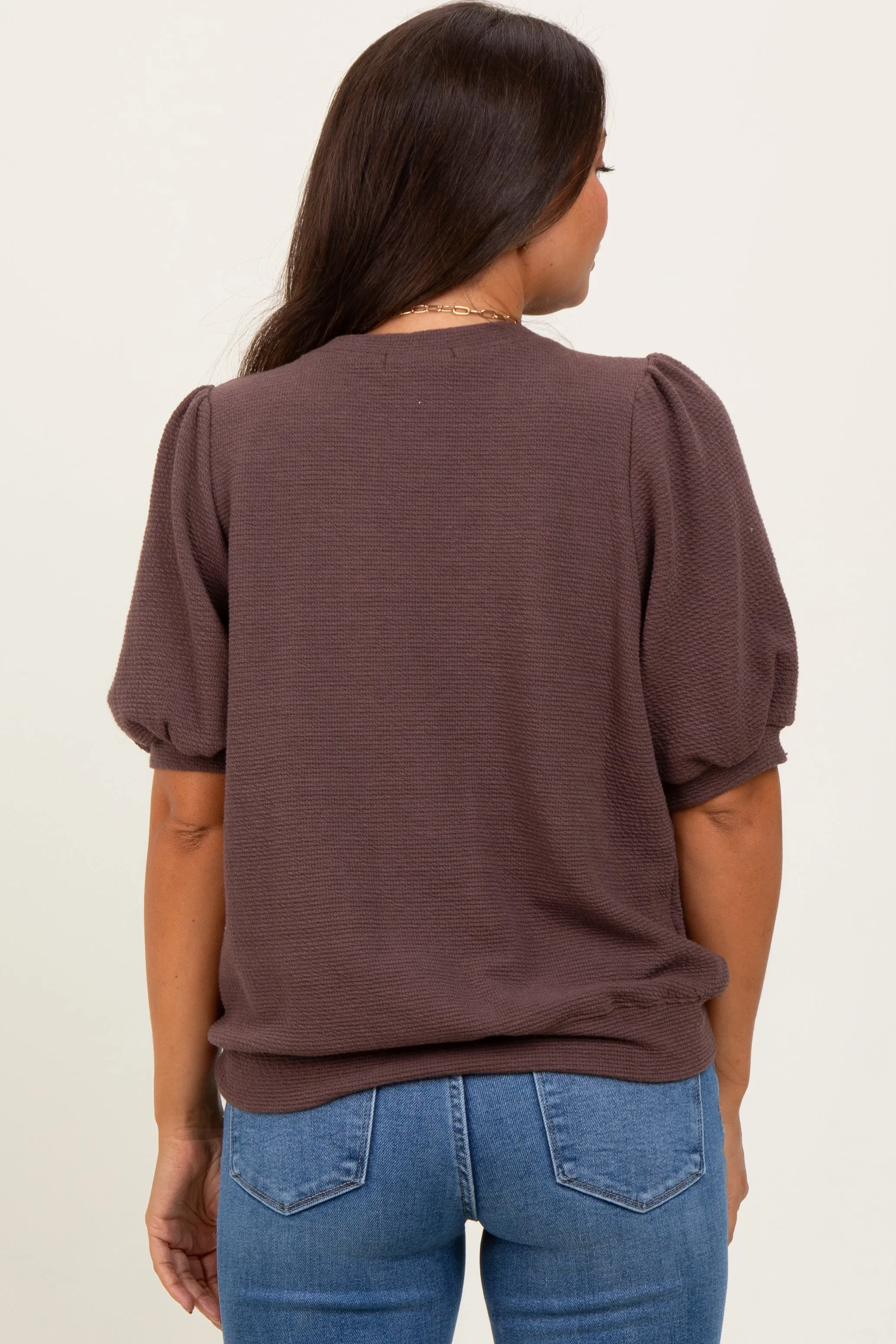 Brown Knit Maternity Puff Sleeve Top sold by Pinkblush product image thumbnail 4