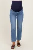 Blue Fringe Hem Ankle Straight Leg Maternity Jeans sold by Pinkblush