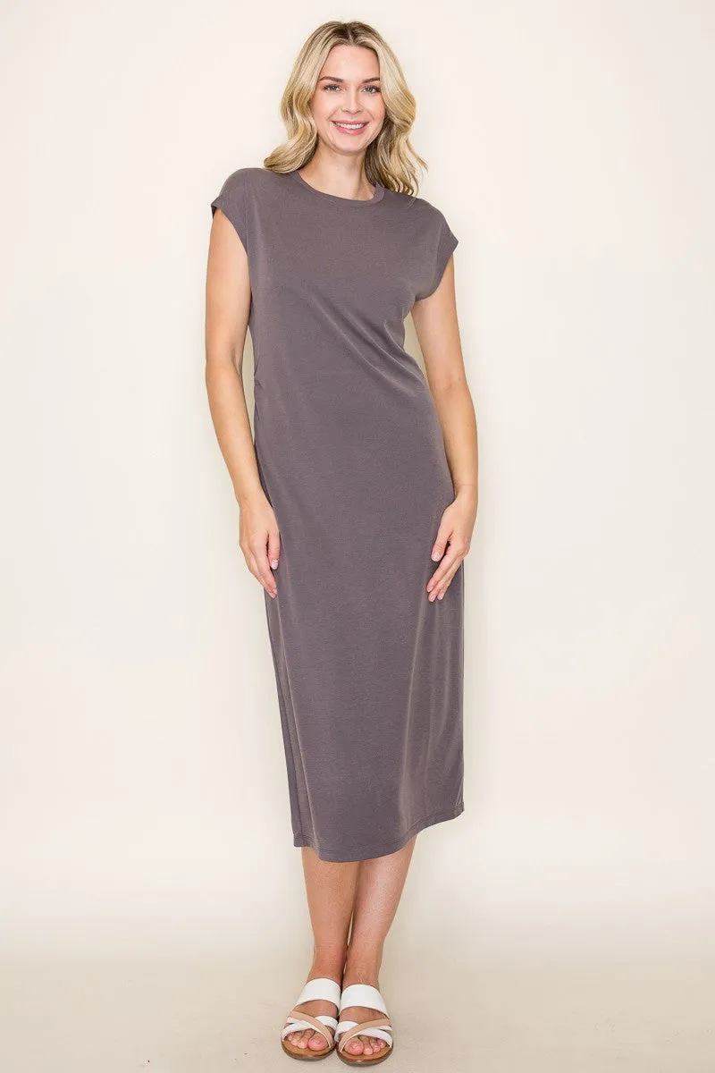 Charcoal Solid Short Sleeve Midi Dress sold by Pinkblush product image thumbnail 2