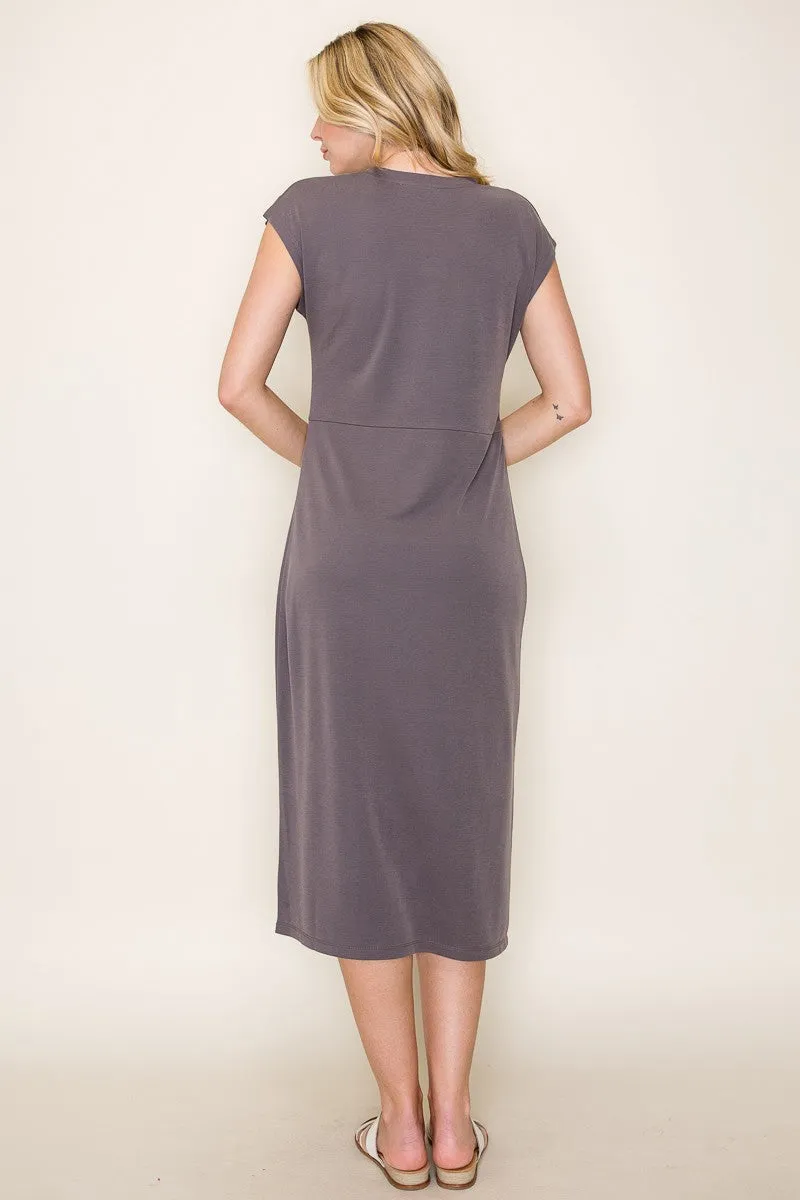 Charcoal Solid Short Sleeve Midi Dress sold by Pinkblush product image thumbnail 3