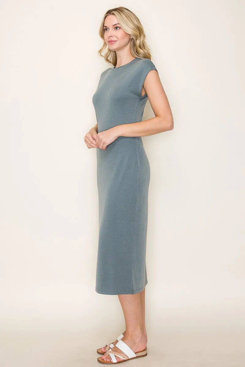Light Olive Solid Short Sleeve Midi Dress sold by Pinkblush product image thumbnail 3
