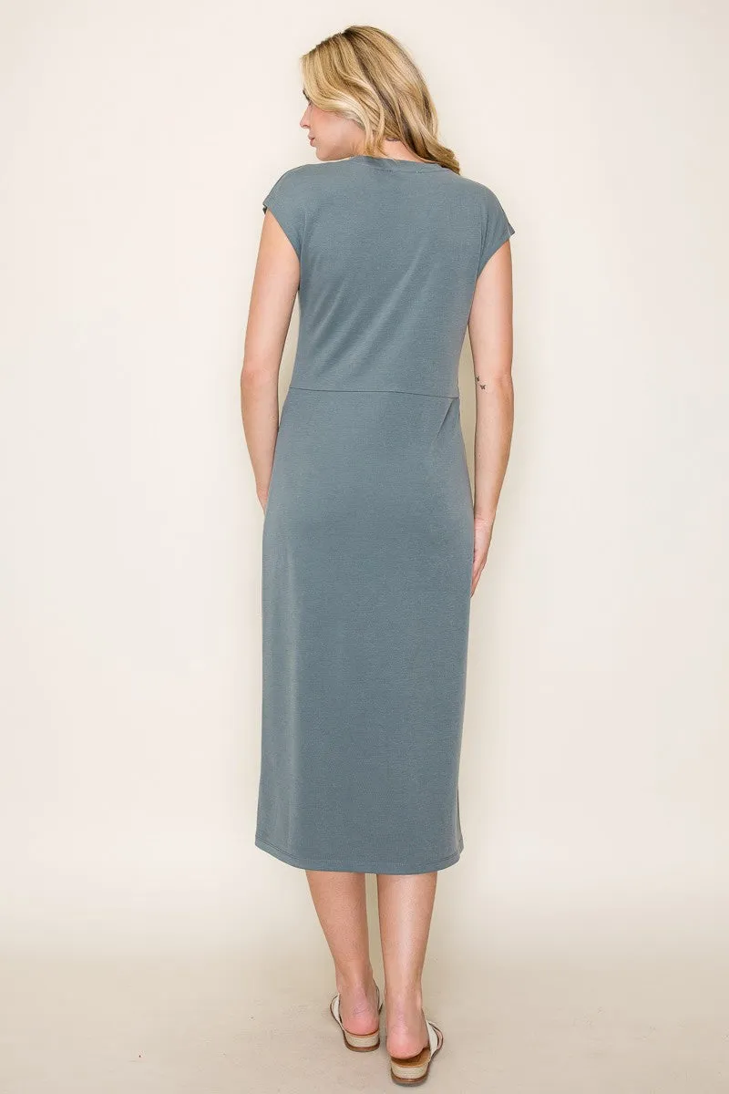 Light Olive Solid Short Sleeve Midi Dress sold by Pinkblush product image thumbnail 4