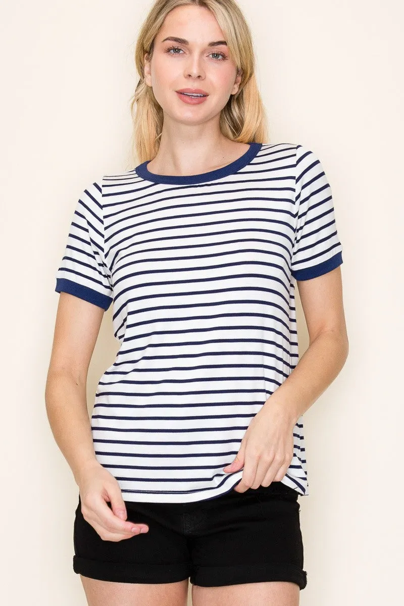 Navy Blue Striped Short Sleeve Top sold by Pinkblush product image thumbnail 3