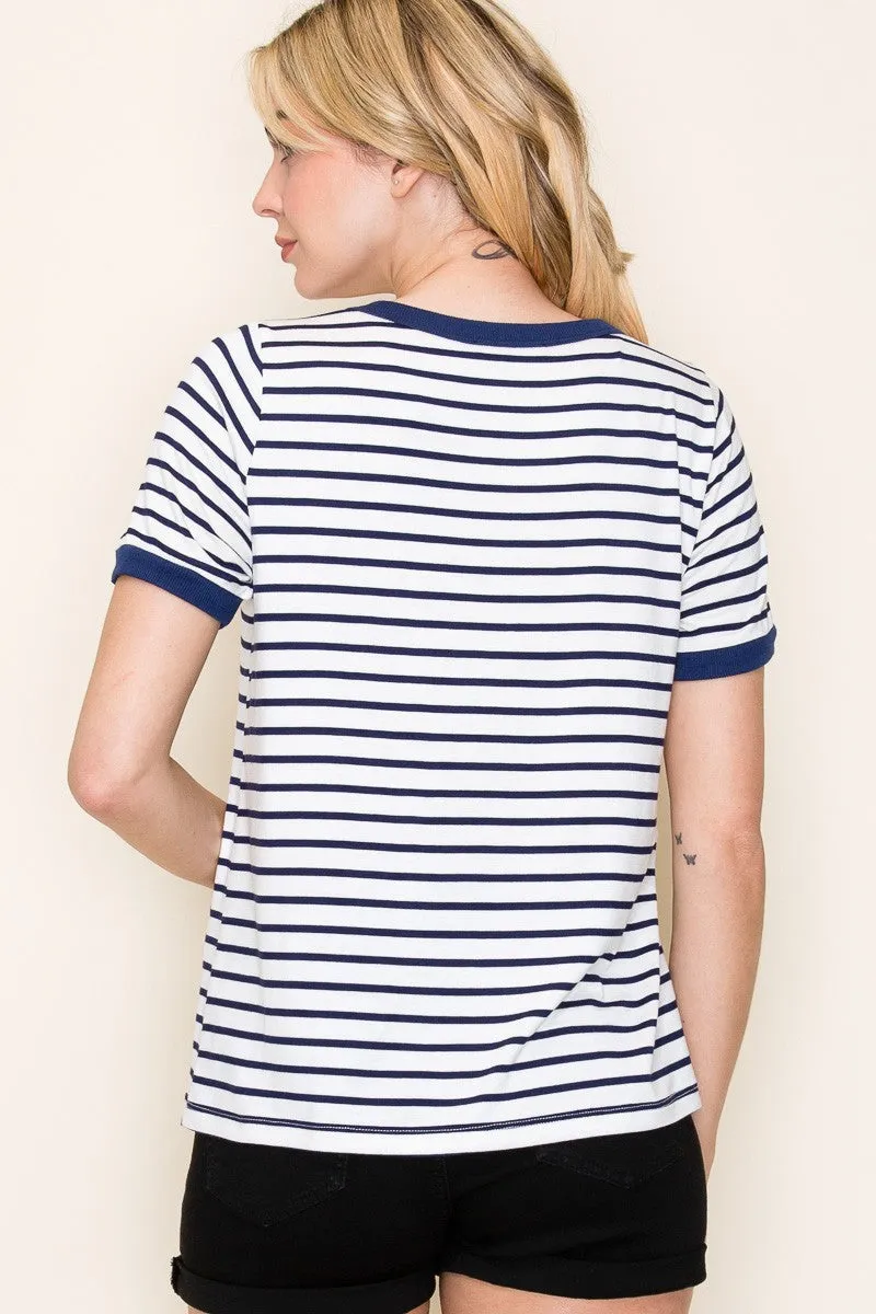 Navy Blue Striped Short Sleeve Top sold by Pinkblush product image thumbnail 4
