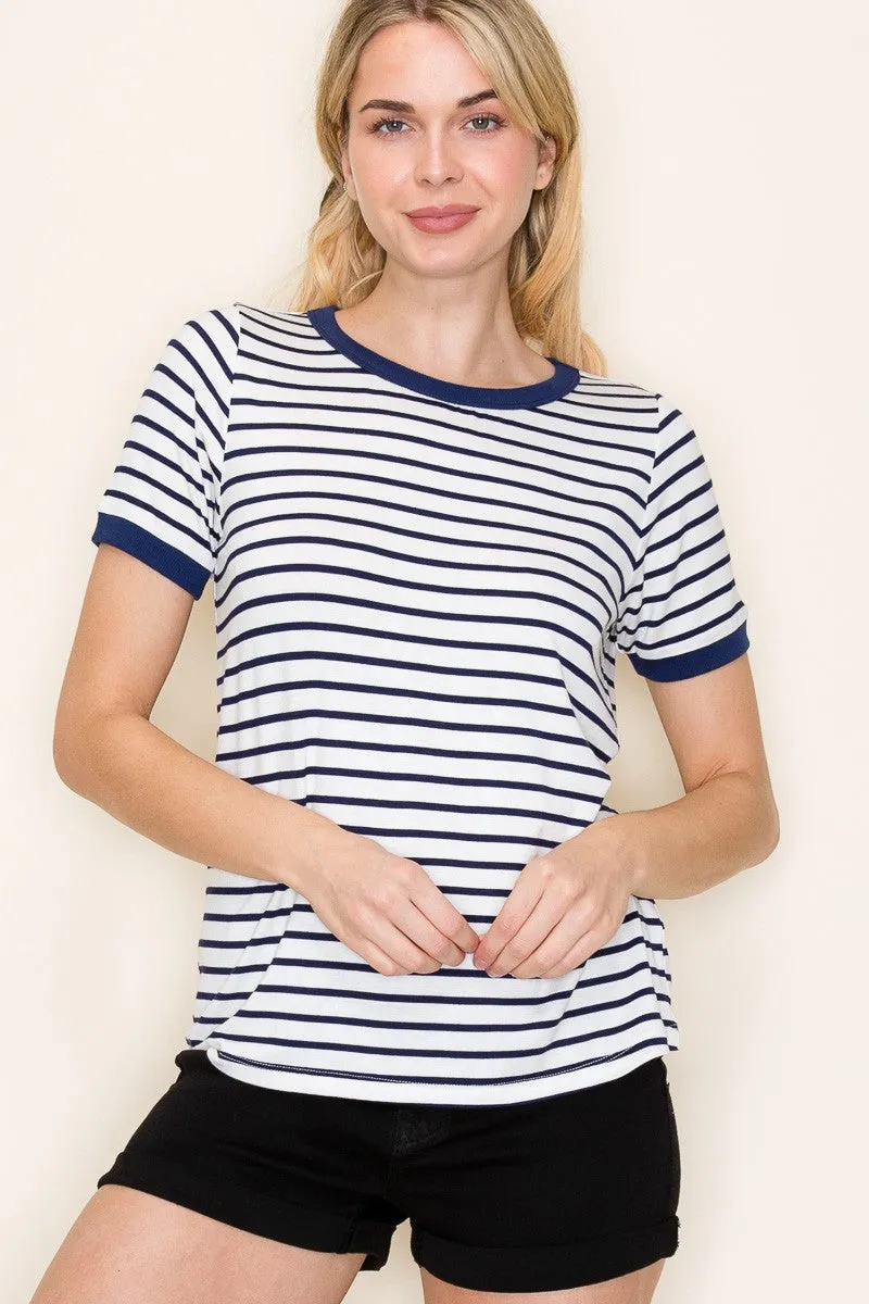 Navy Blue Striped Short Sleeve Top sold by Pinkblush product image thumbnail 2