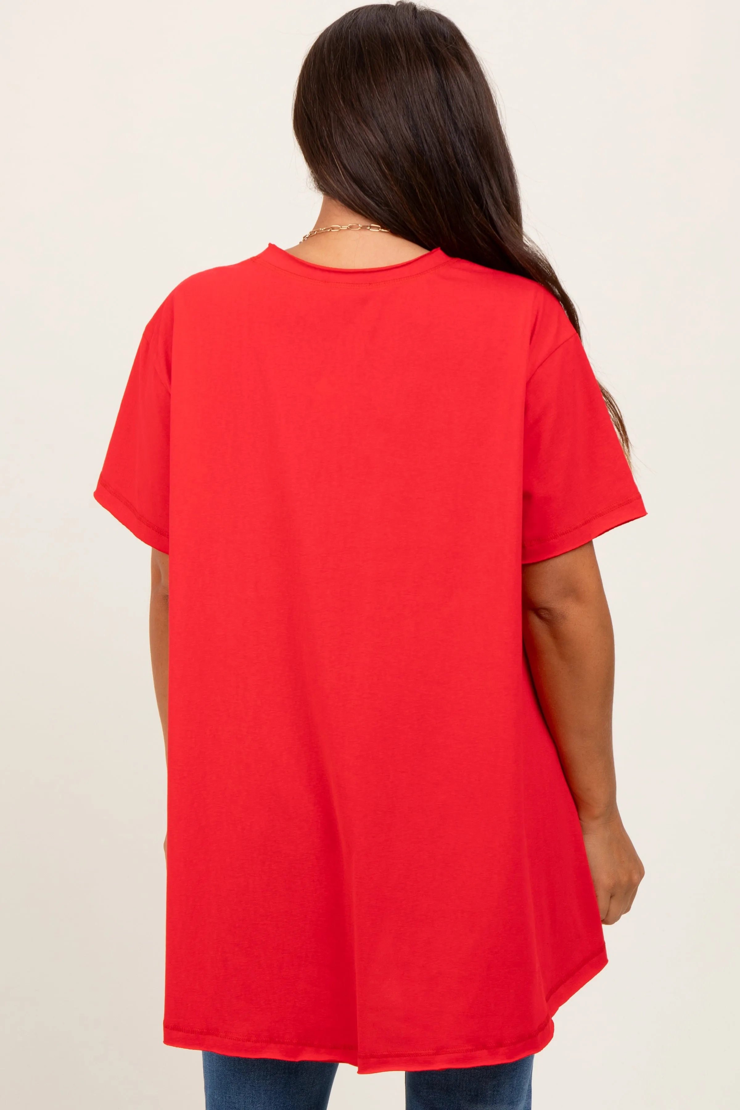 Red Oversized Cut Hem Maternity Short Sleeve T-Shirt sold by Pinkblush product image thumbnail 3
