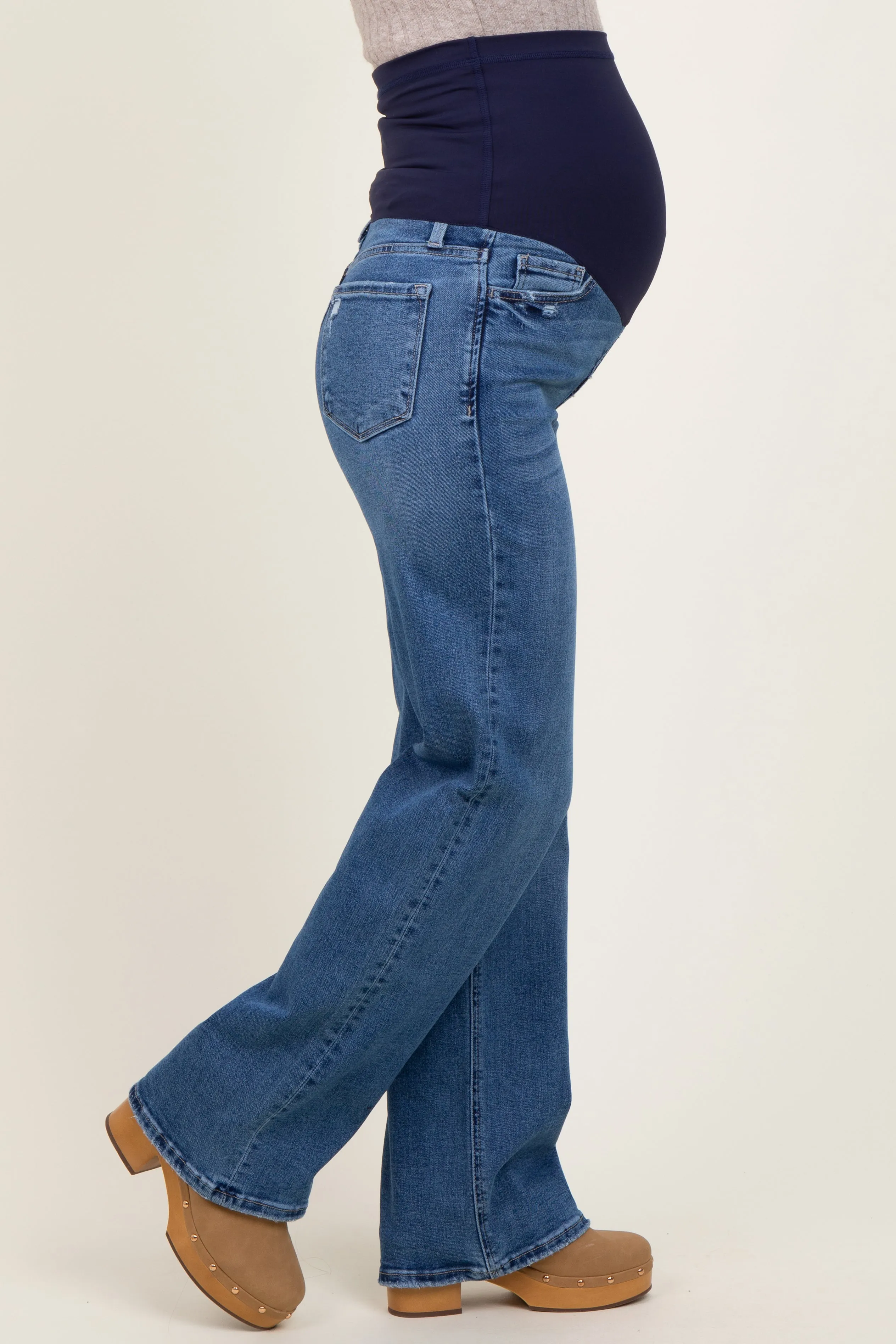 Navy Blue Classic Wash Wide Leg Maternity Jeans sold by Pinkblush product image thumbnail 4