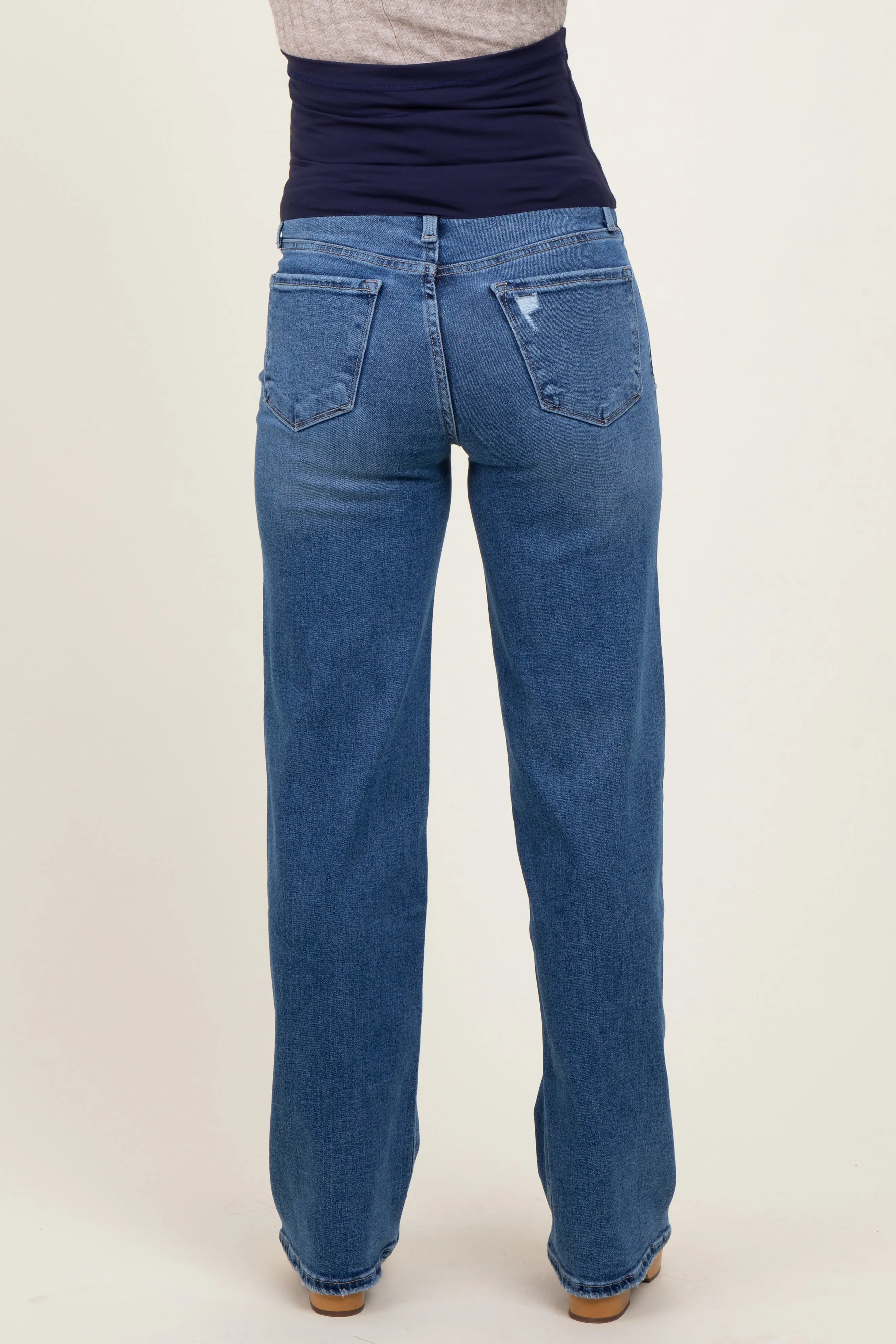 Navy Blue Classic Wash Wide Leg Maternity Jeans sold by Pinkblush product image thumbnail 5