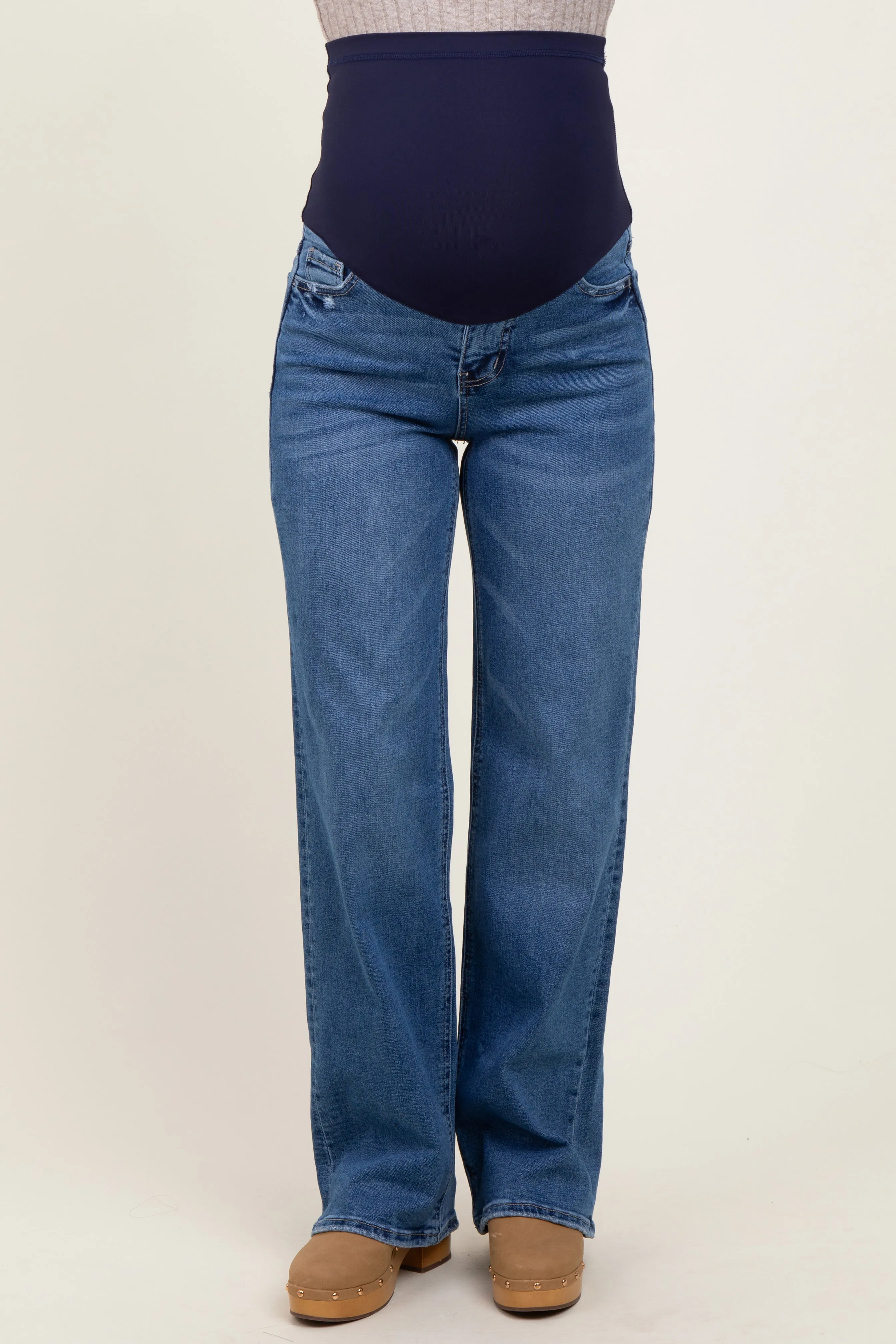 Navy Blue Classic Wash Wide Leg Maternity Jeans sold by Pinkblush product image thumbnail 3