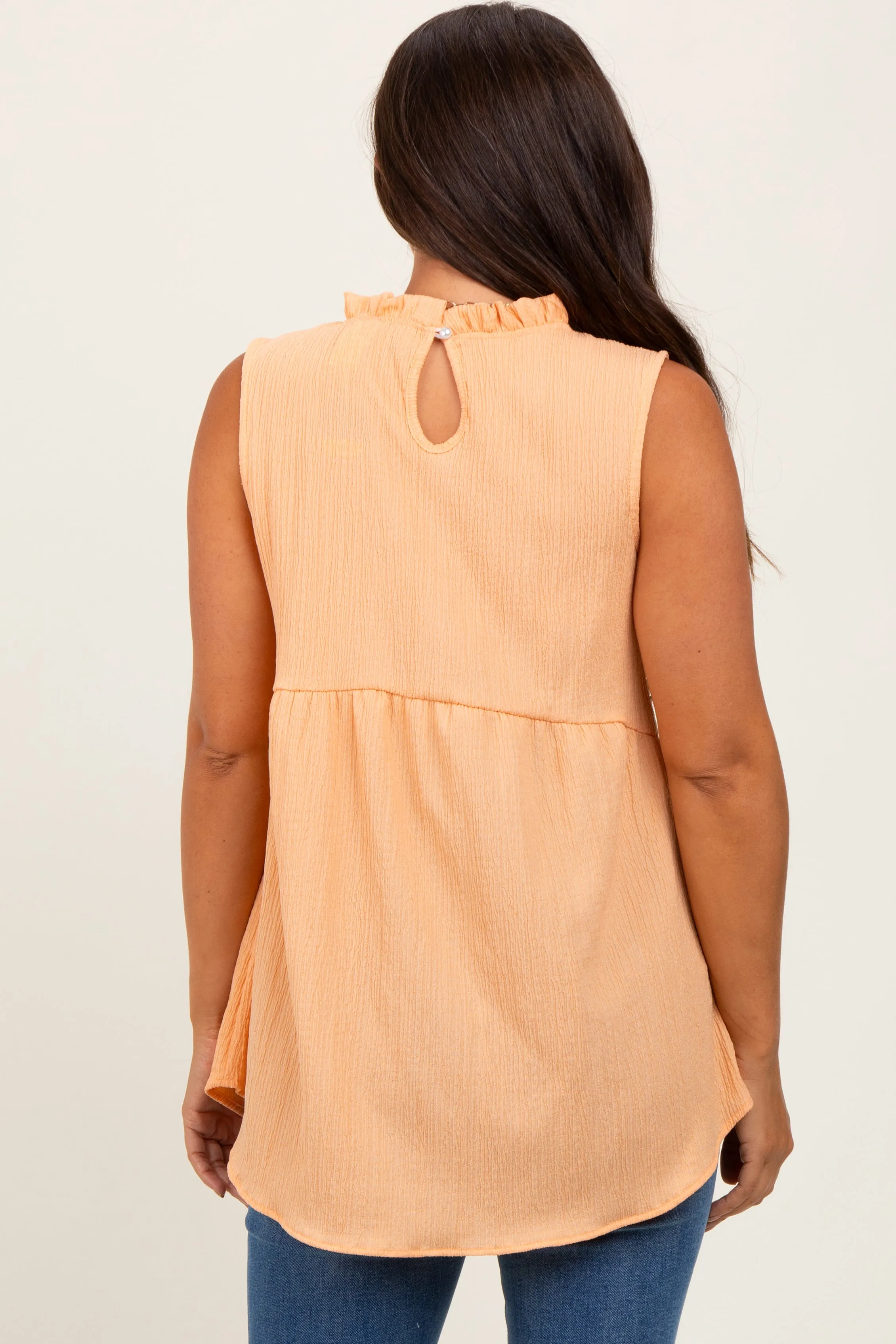Peach Ruffle Mock Neck Maternity Sleeveless Blouse sold by Pinkblush product image thumbnail 4