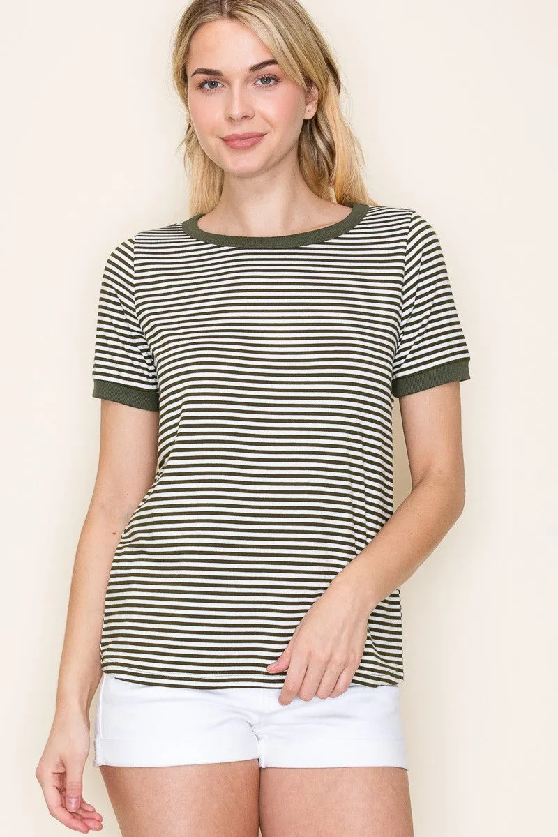 Olive Striped Short Sleeve Top sold by Pinkblush