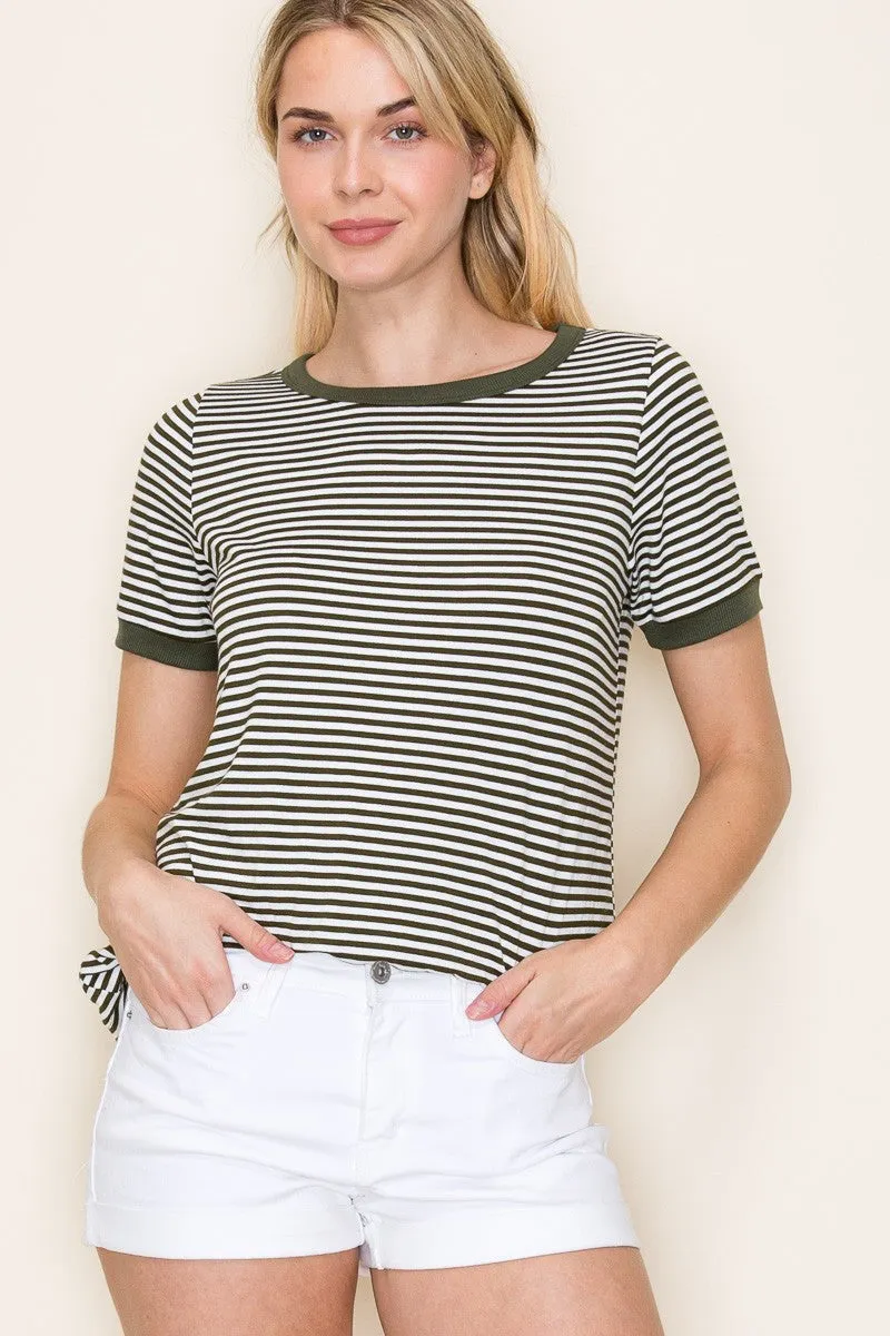 Olive Striped Short Sleeve Top sold by Pinkblush product image thumbnail 2